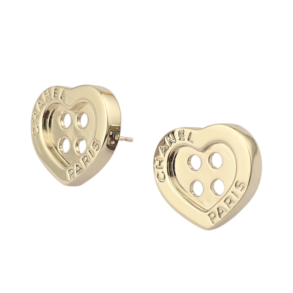Chanel Logo Heart Button Gold Earrings 2025 CHANEL
