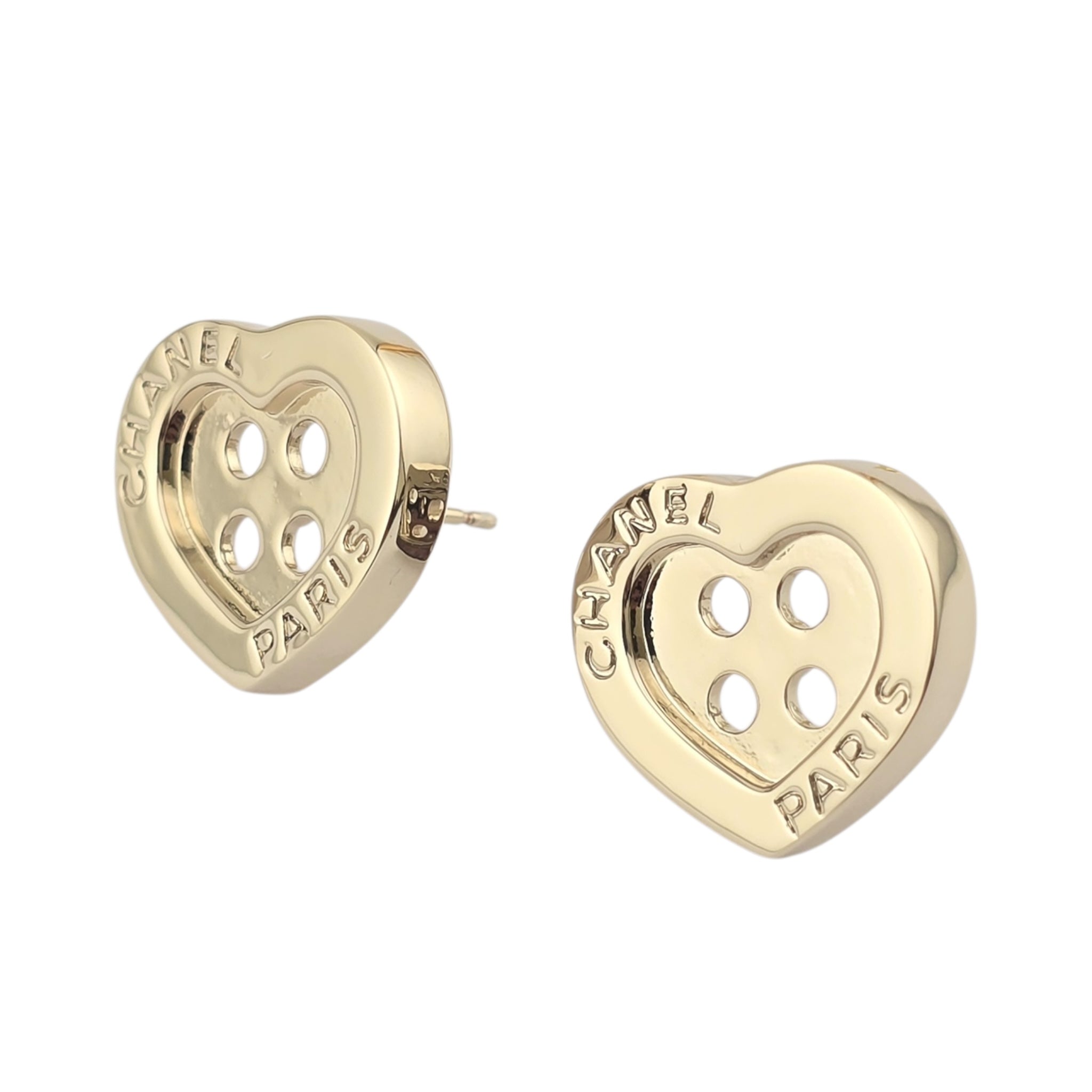 Chanel Logo Heart Button Gold Earrings 2025 CHANEL