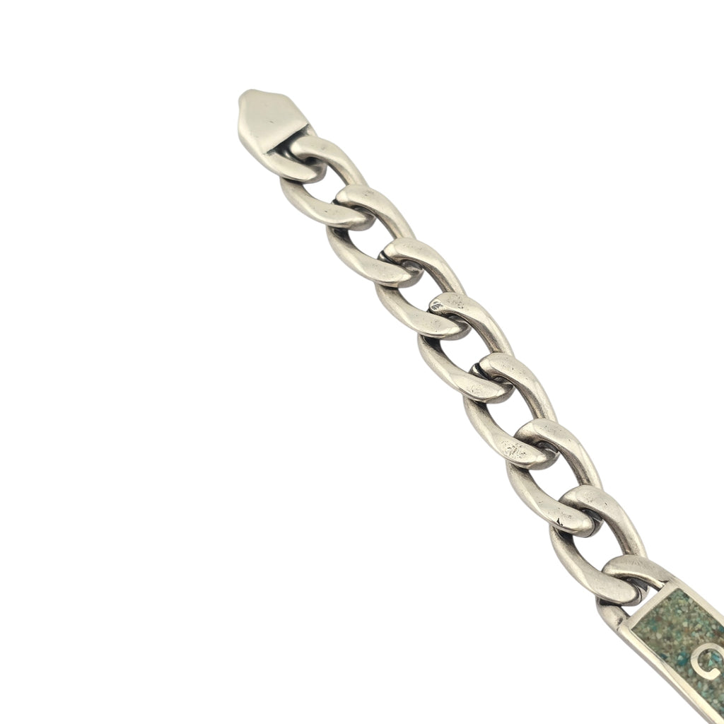 Gucci Silver Green Enamel Logo Bracelet GUCCI