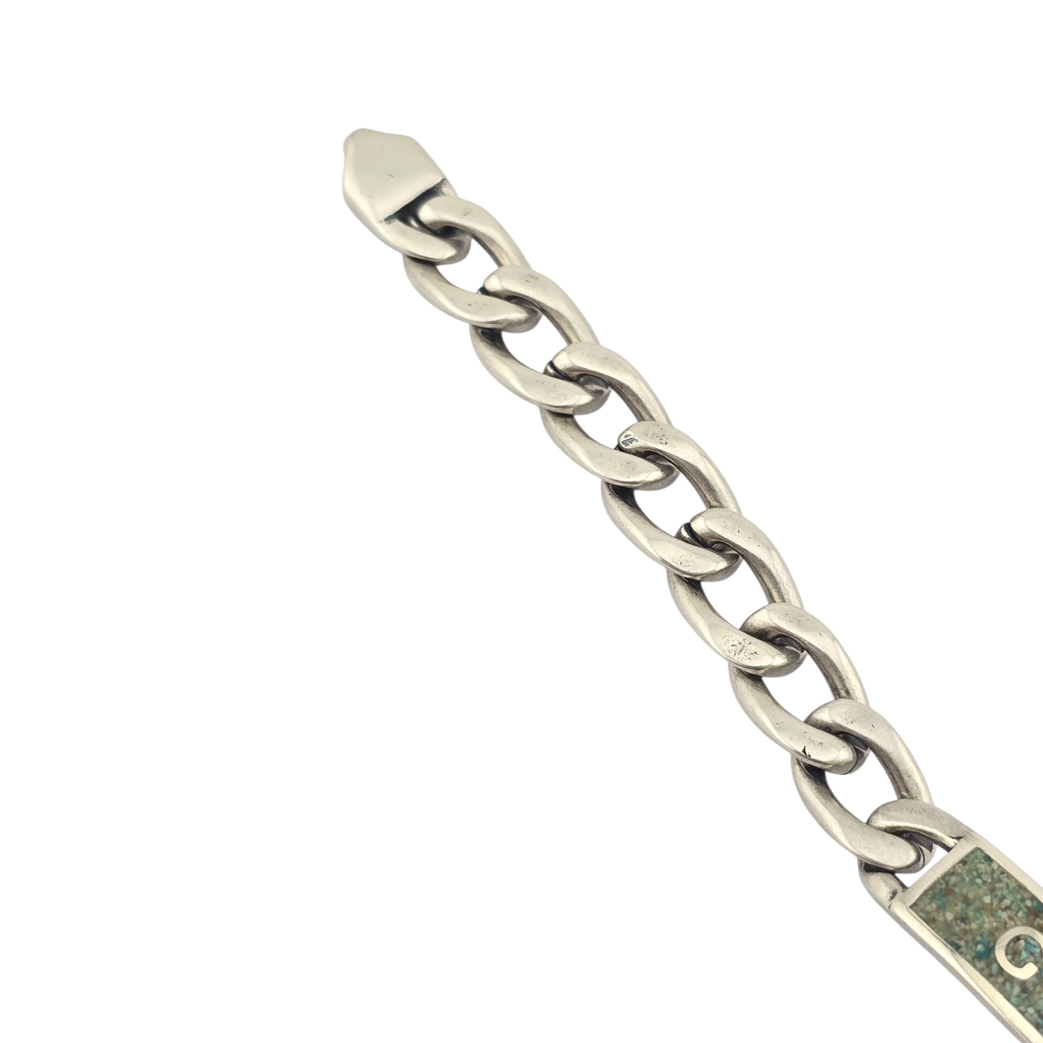 Gucci Silver Green Enamel Logo Bracelet GUCCI