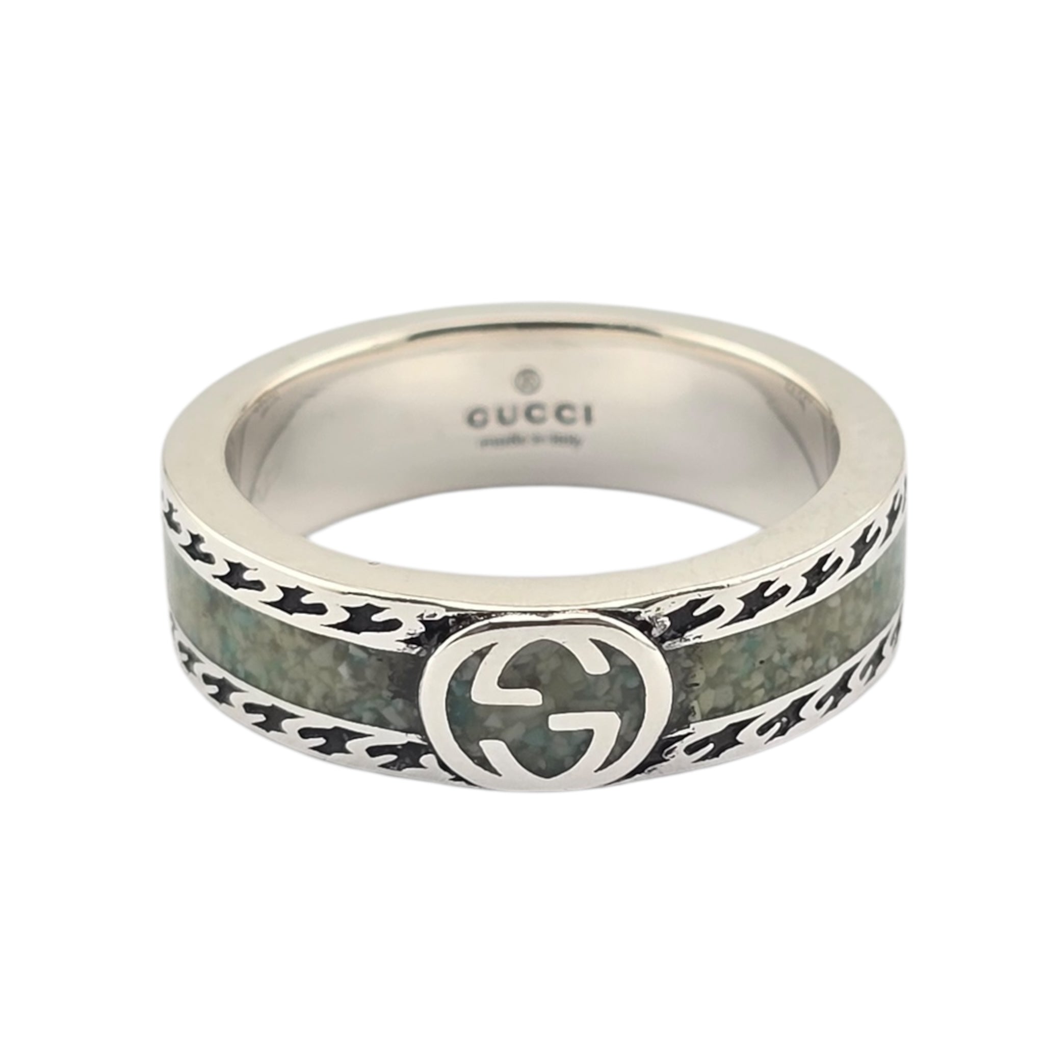 GUCCI Interlocking G Turquoise Enamel Sterling Silver Ring GUCCI
