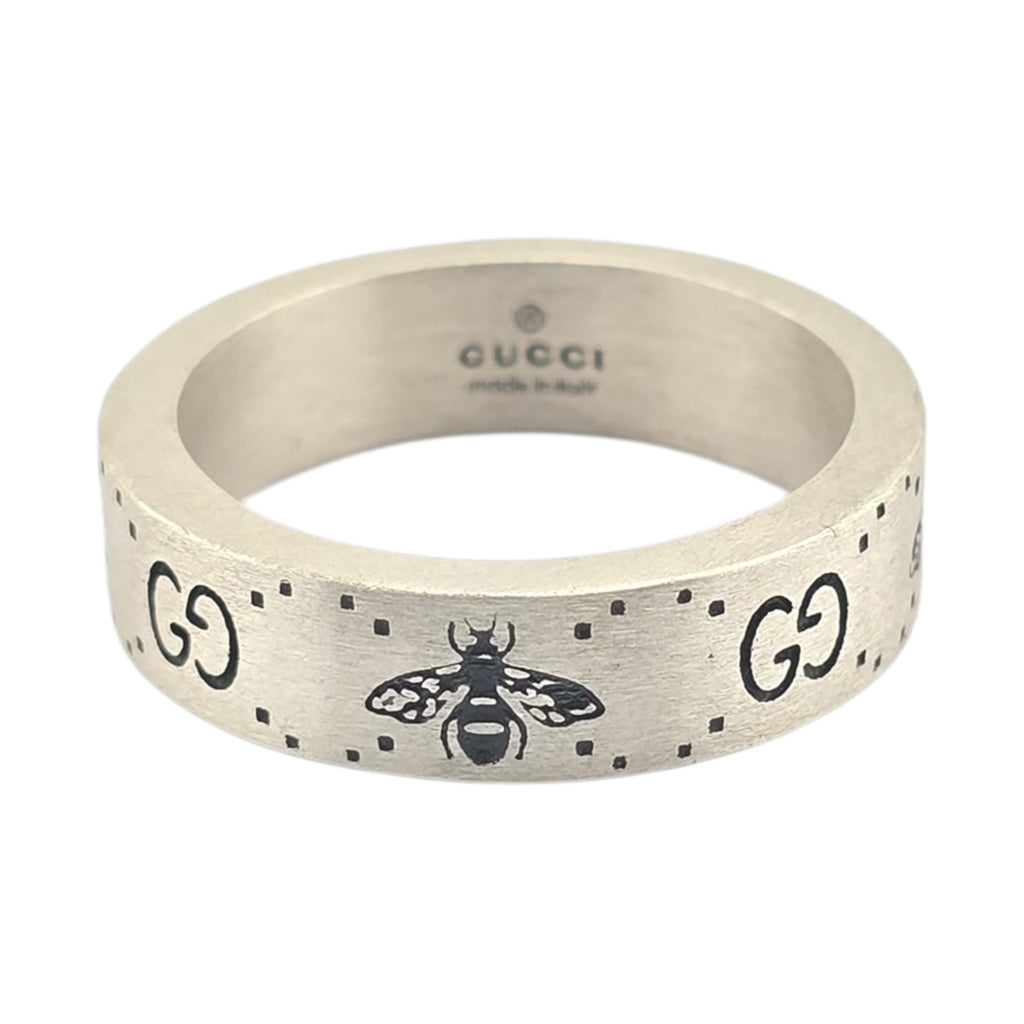 GUCCI GG Bee Motif 6mm Sterling Silver Ring GUCCI