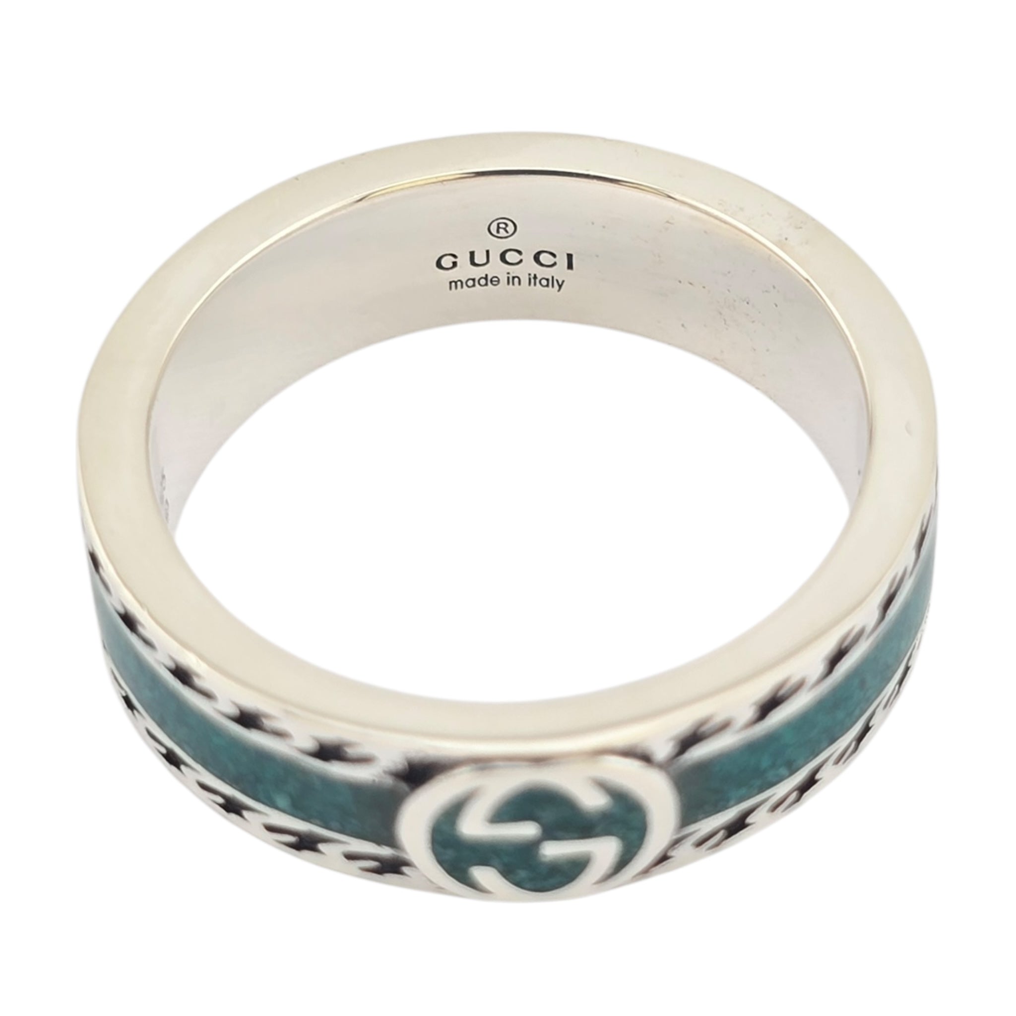 GUCCI Interlocking G Sterling Silver Turquoise Enamel Ring GUCCI