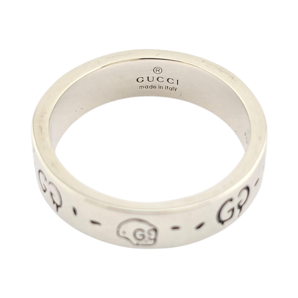GUCCI Ghost Skull Silver GG Ring 4mm GUCCI