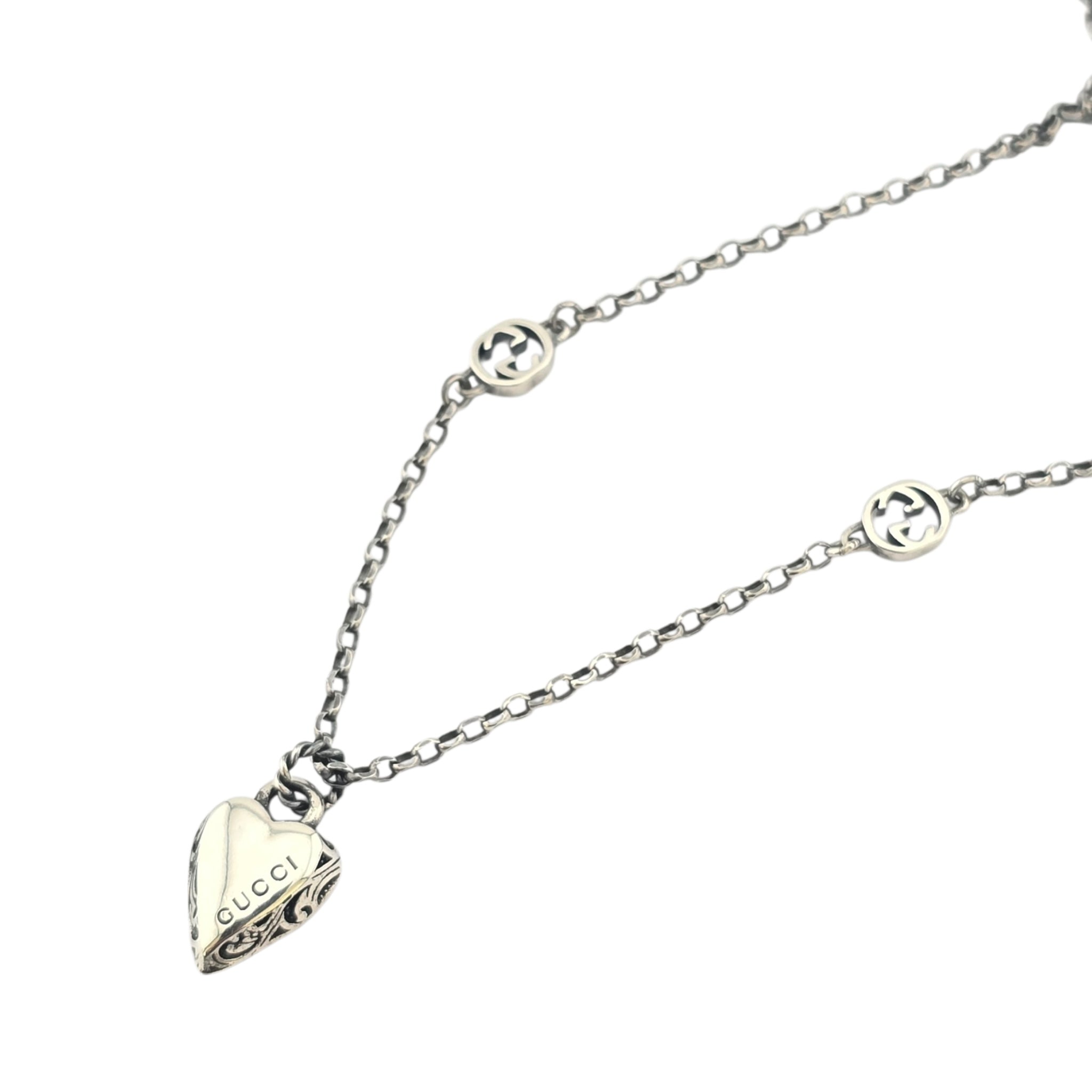GUCCI GG Engraved Heart Charm Sterling Silver Necklace GUCCI