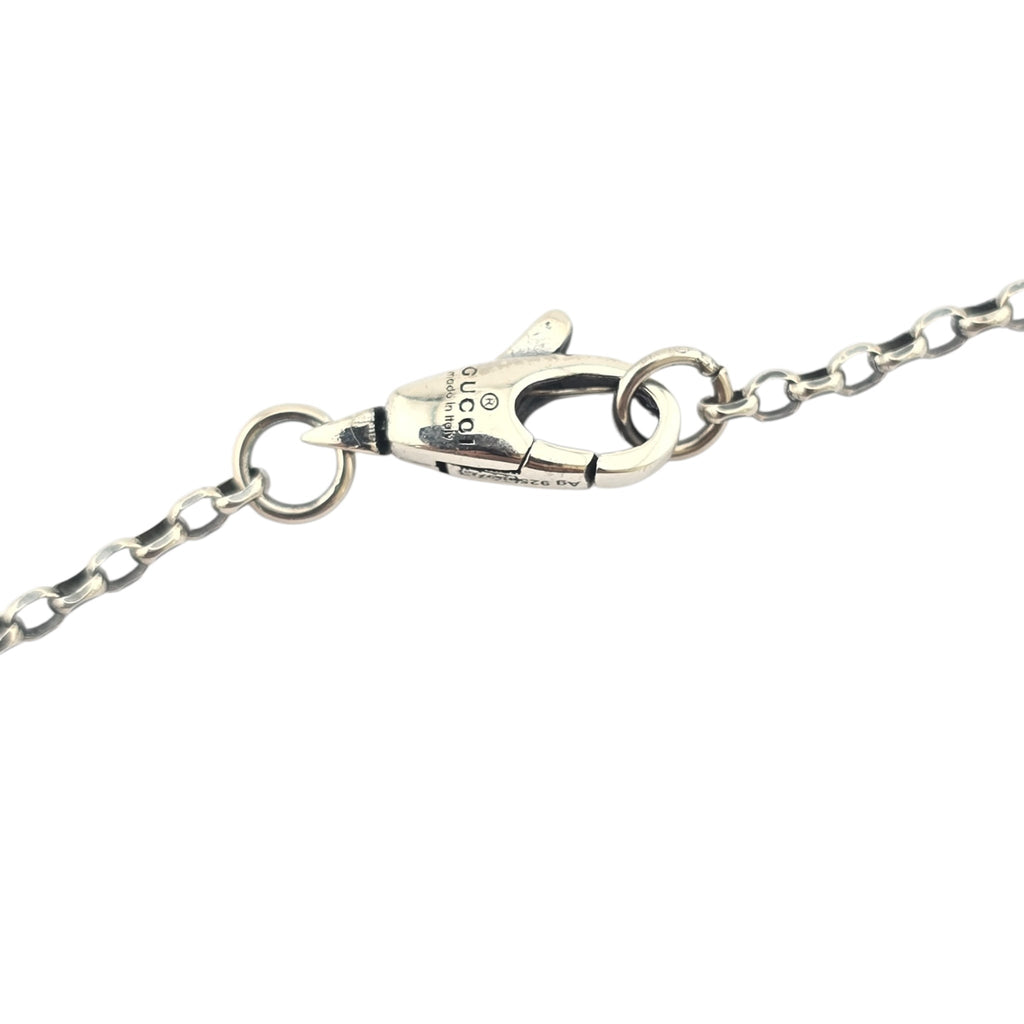GUCCI GG Engraved Heart Charm Sterling Silver Bracelet GUCCI