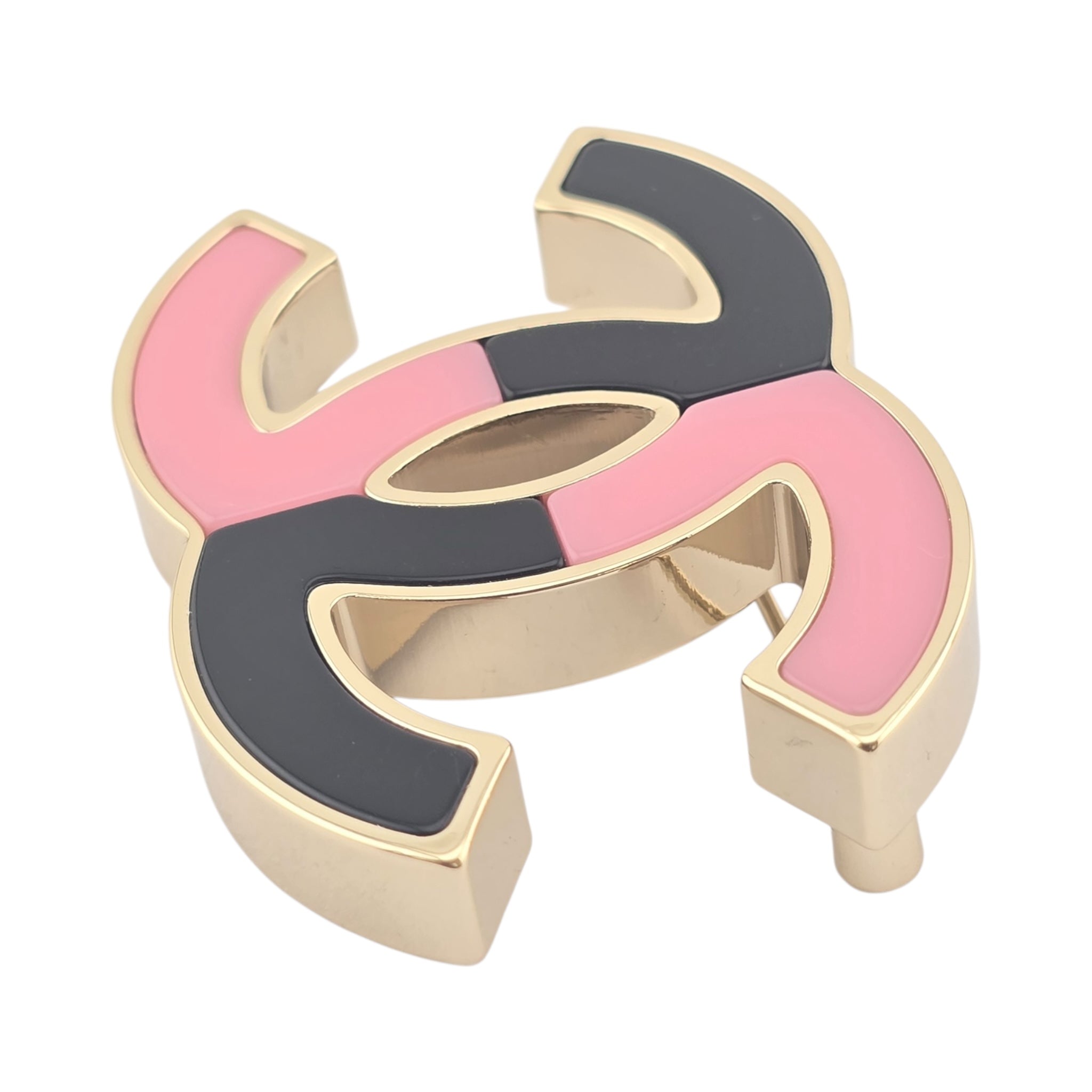 Chanel CC Pink Black Resin Gold Brooch 2023 CHANEL