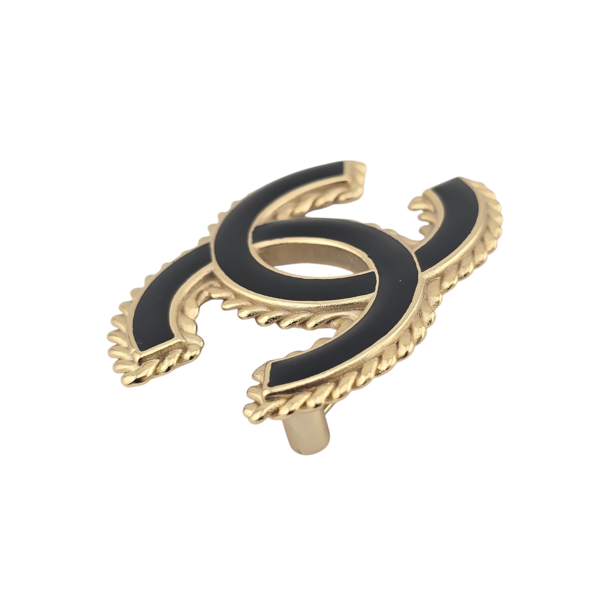 Chanel CC Black Enamel Gold Brooch 2024 CHANEL