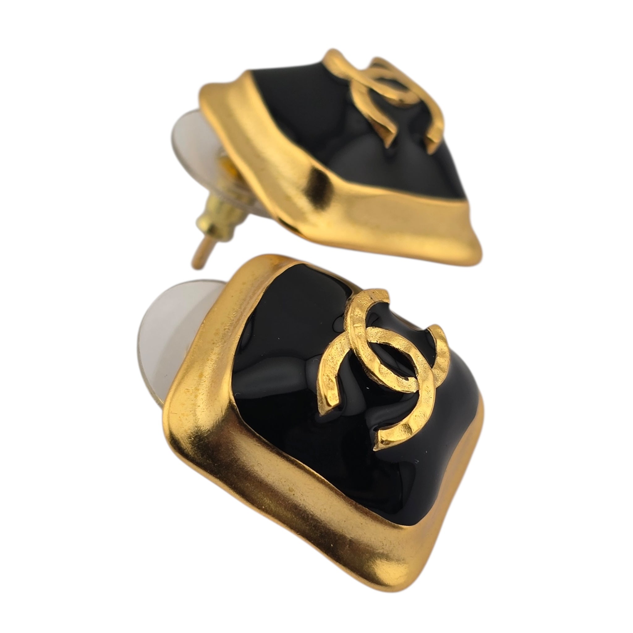 Chanel CC Resin  Gold Black Square Earrings 2023 CHANEL