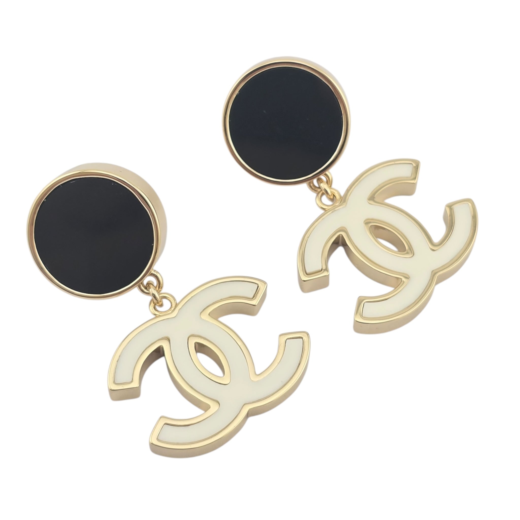 Chanel CC Black White Enamel Drop Earrings 2023 CHANEL
