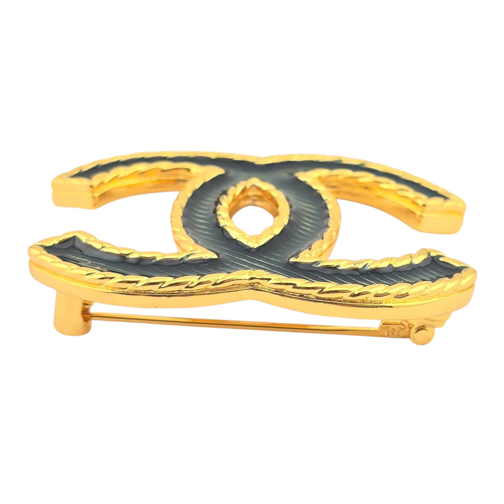 Chanel CC Gold Metal Denim Enamel Brooch CHANEL