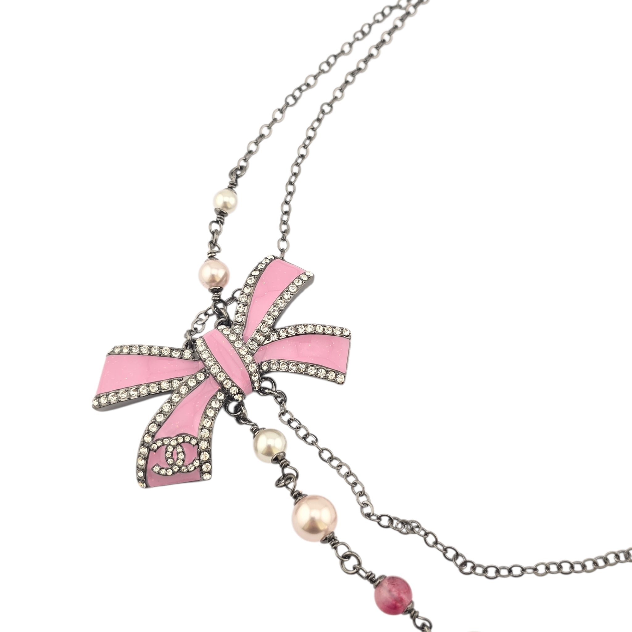 Chanel CC Ruthenium Pink Bow Necklace 2025 CHANEL
