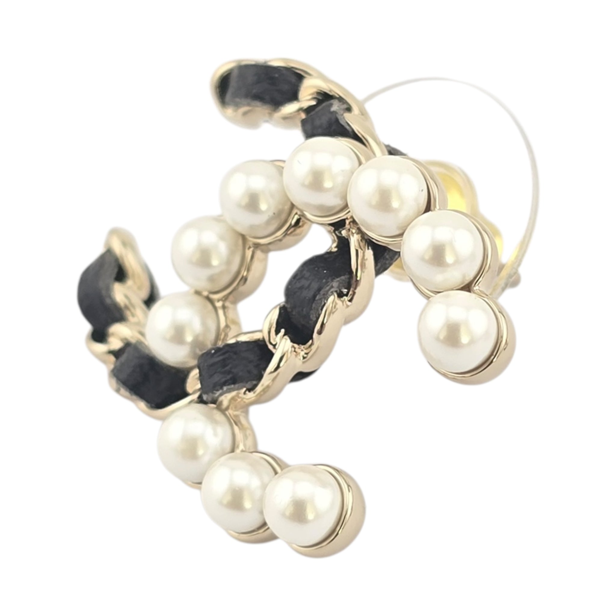Chanel CC Gold Faux Pearl Leather Stud Earrings 2025 CHANEL
