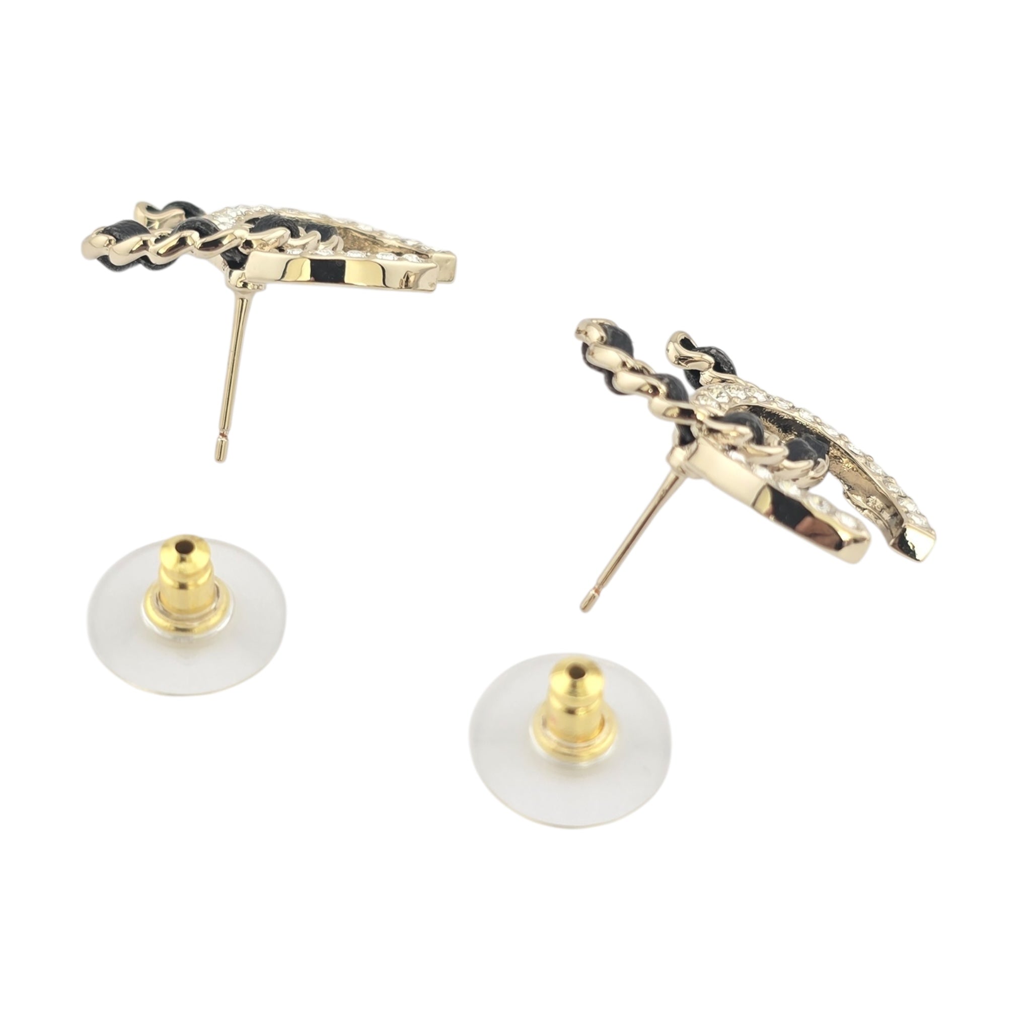 Chanel CC Gold Crystal Leather Stud Earrings 2025 CHANEL