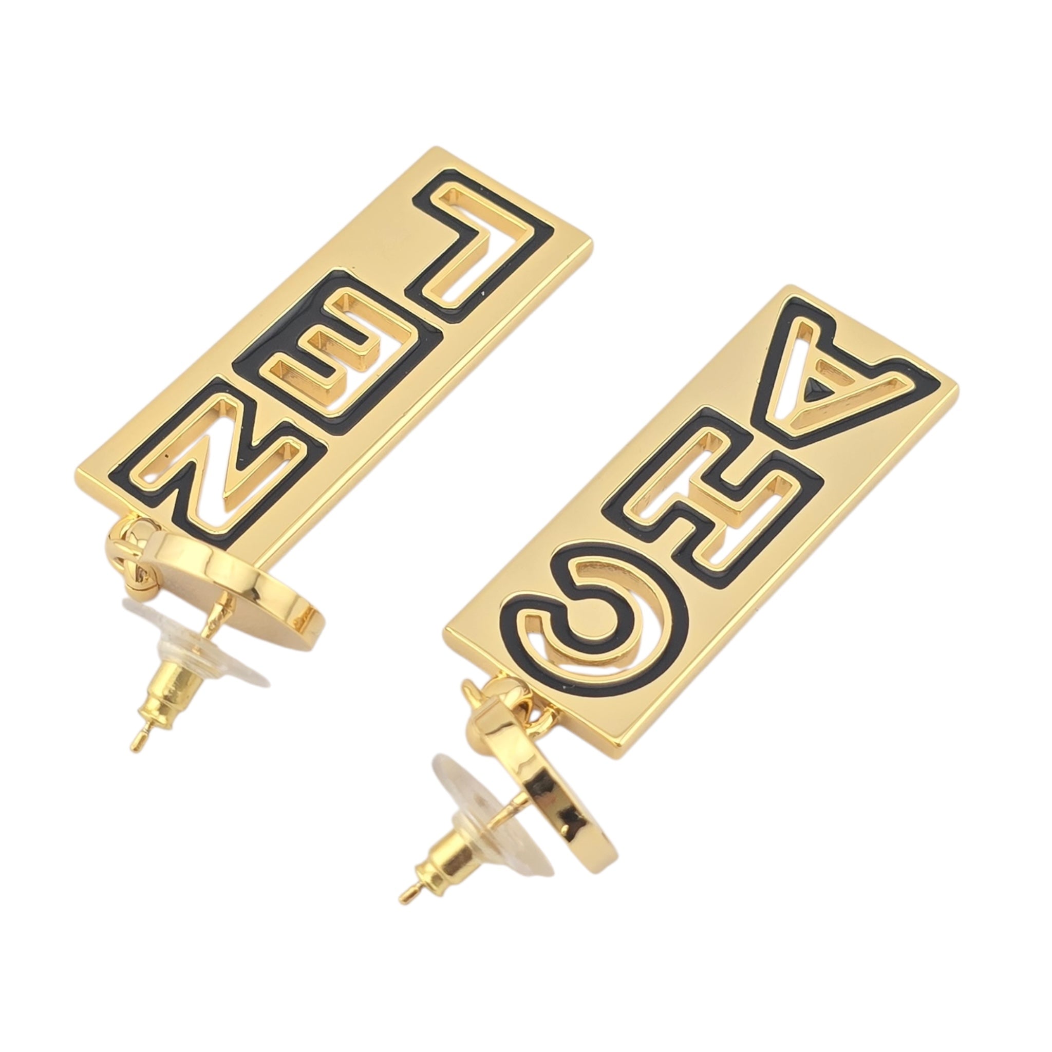Chanel Metal Enamel Cha-Nel Logo Drop Earrings CHANEL