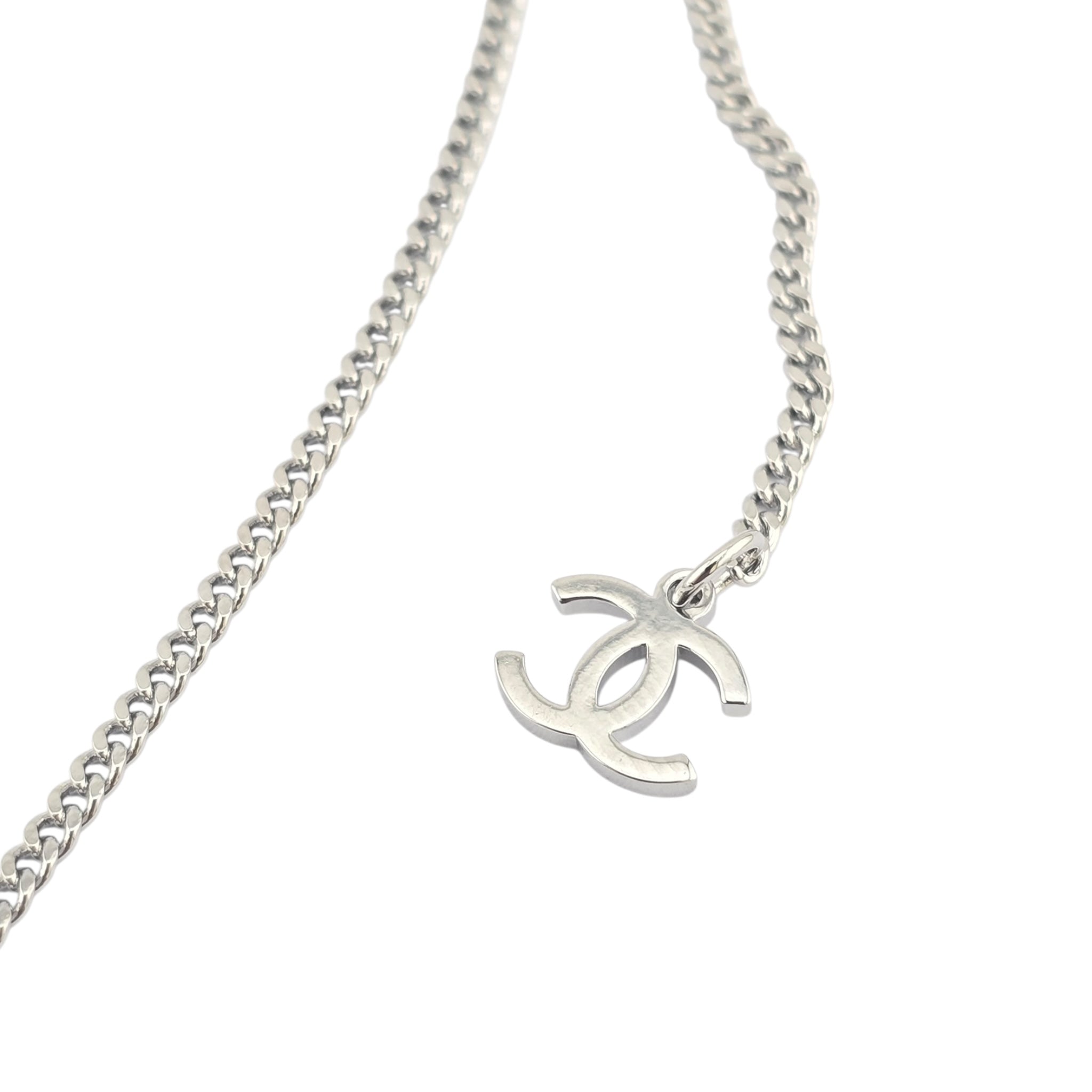 Chanel CC Silver Crystal Oval Pendant Necklace 2025 CHANEL