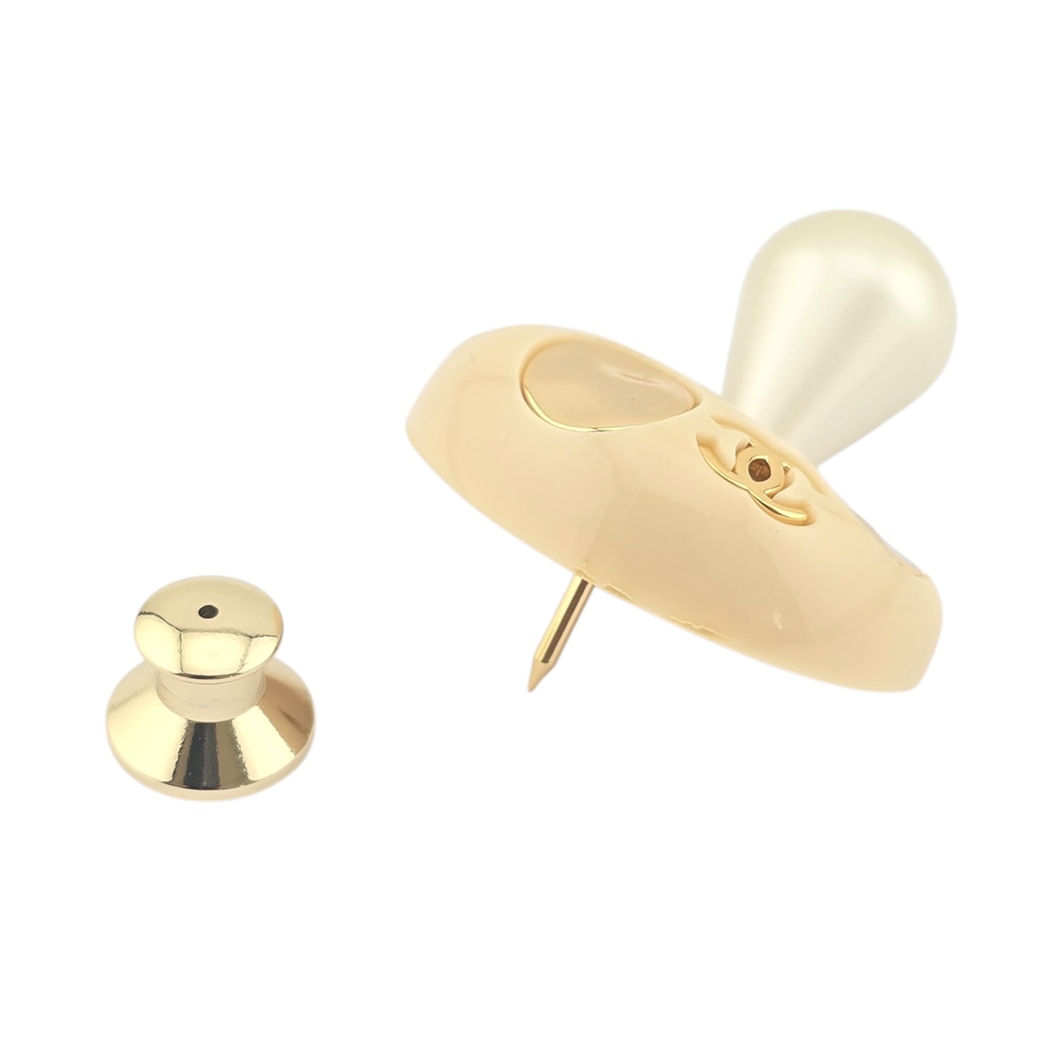 Chanel CC Mushroom Gold Faux Pearl Pin Brooch CHANEL