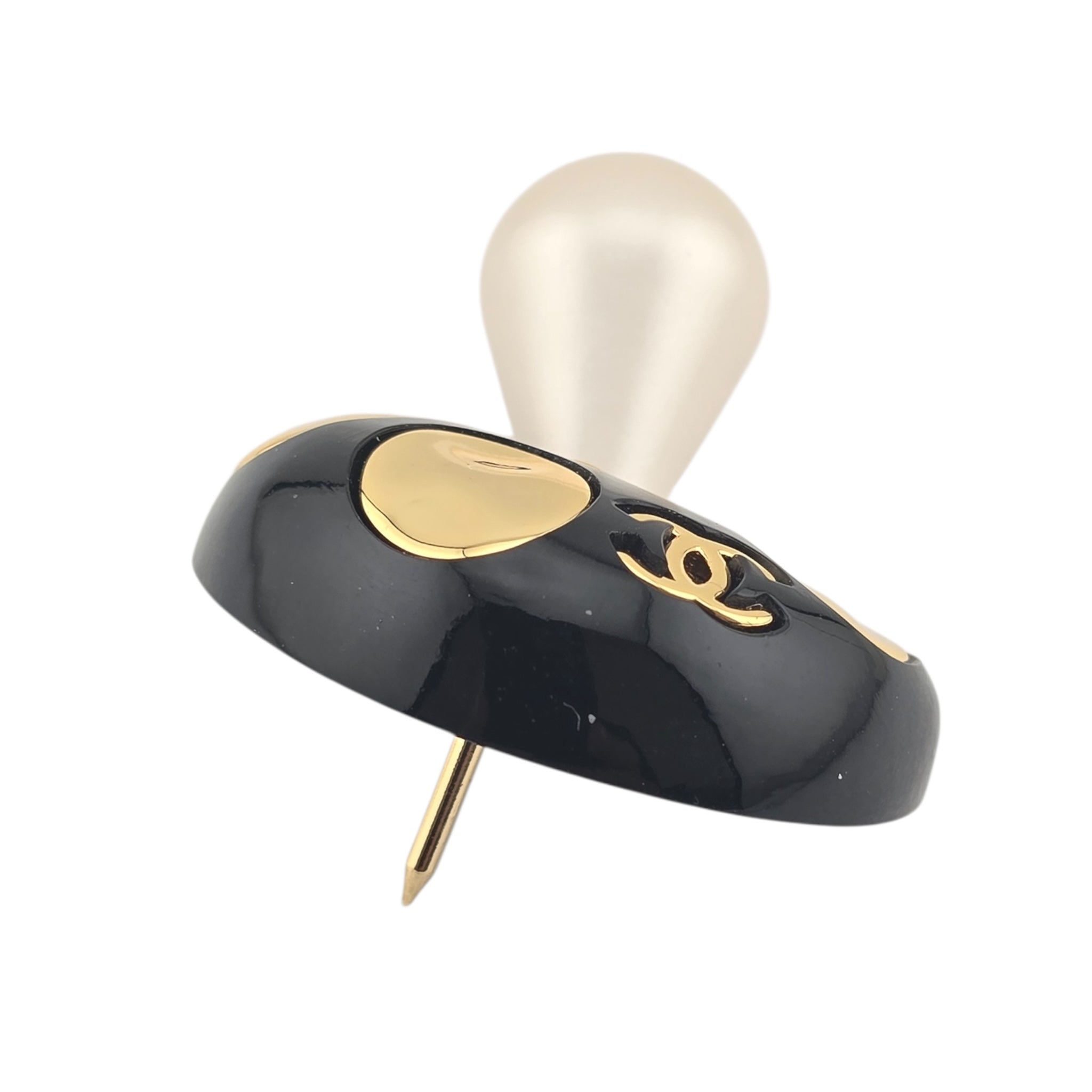 Chanel CC Mushroom Black Gold Pin Brooch CHANEL