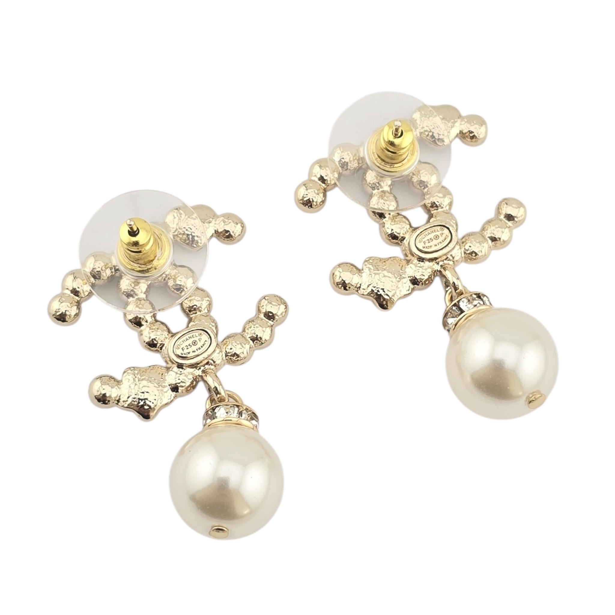 Chanel CC Gold Drop Crystal Faux Pearl Earrings 2022 CHANEL