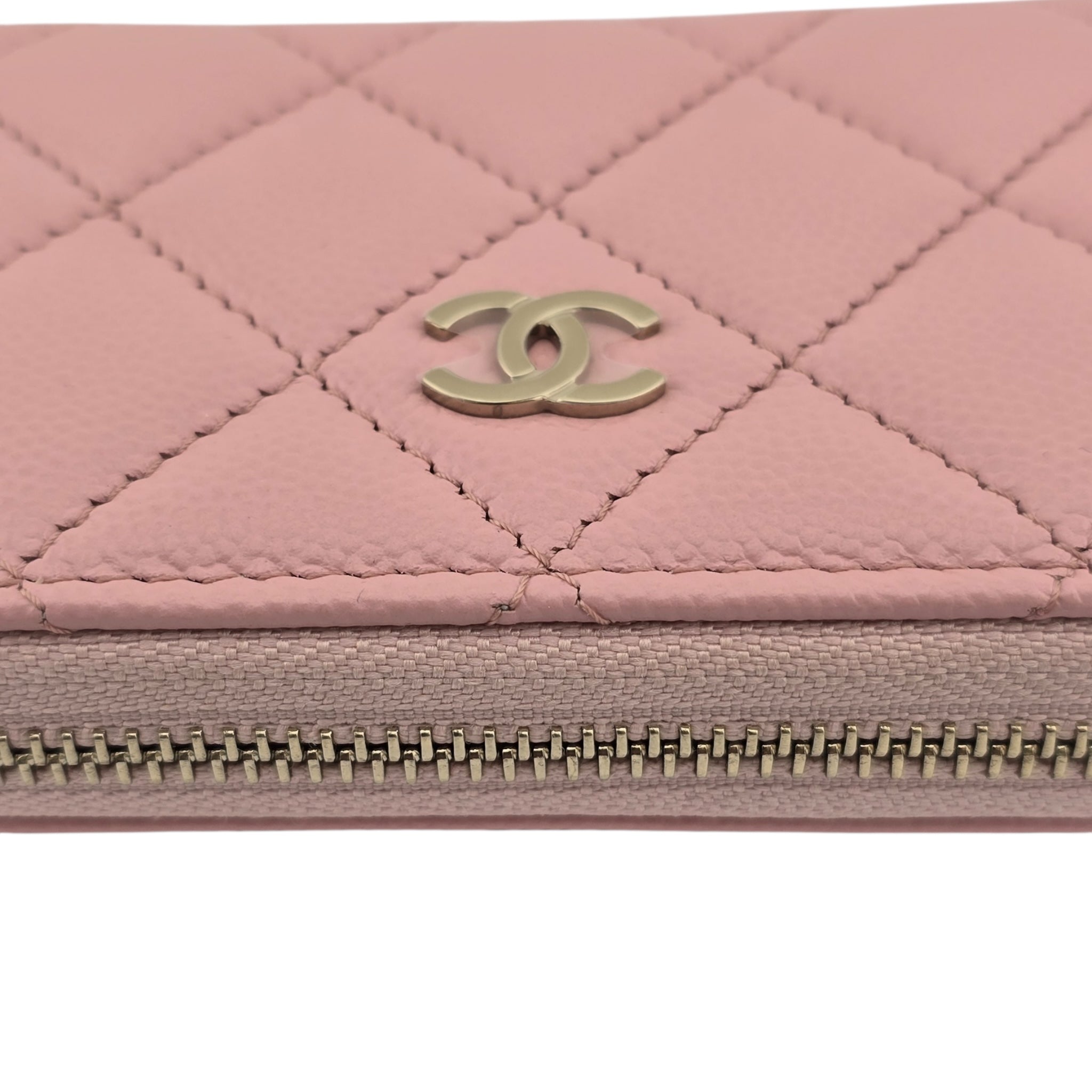 Chanel CC Caviar Classic Zip Coin Purse Card Holder Pink Gold CHANEL