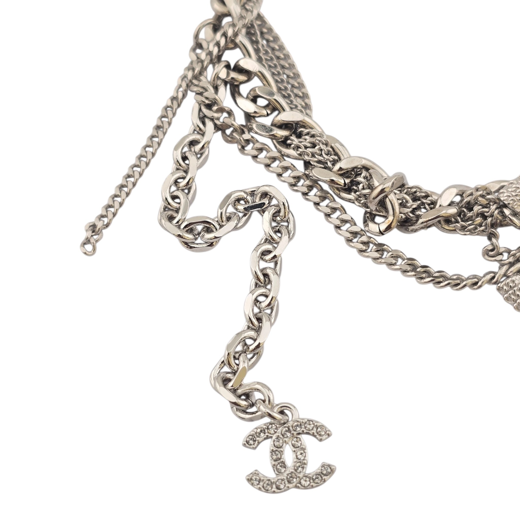 ChanelCC Tangled Multi Chain Choker Necklace Metal with Crystals CHANEL