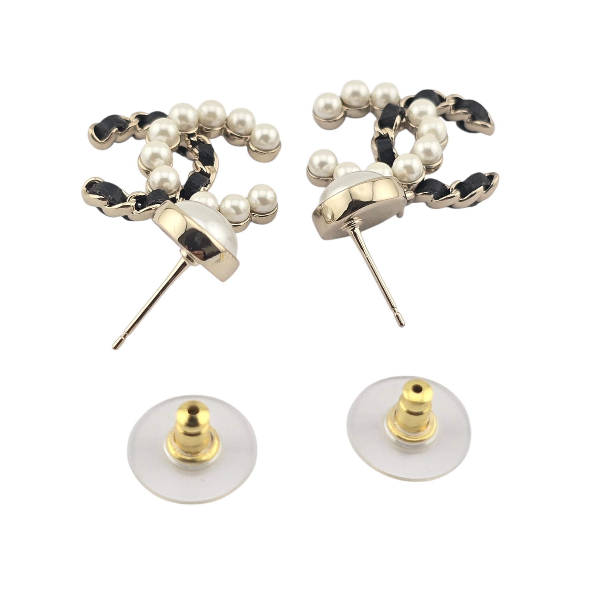 Chanel CC Faux Pearl Leather Drop Earrings 2025