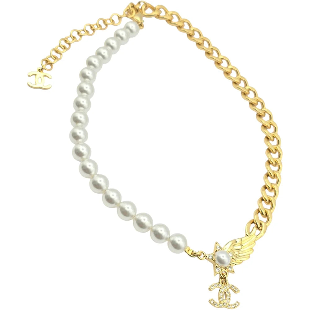 Chanel CC Star Wing Faux Pearl Choker Necklace 2024 CHANEL