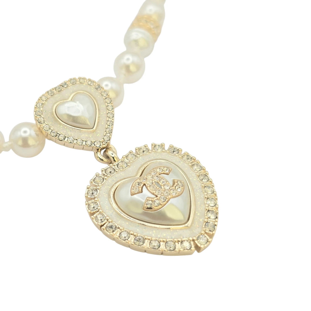 Chanel CC Heart Faux Pearl Choker Necklace 2024 CHANEL