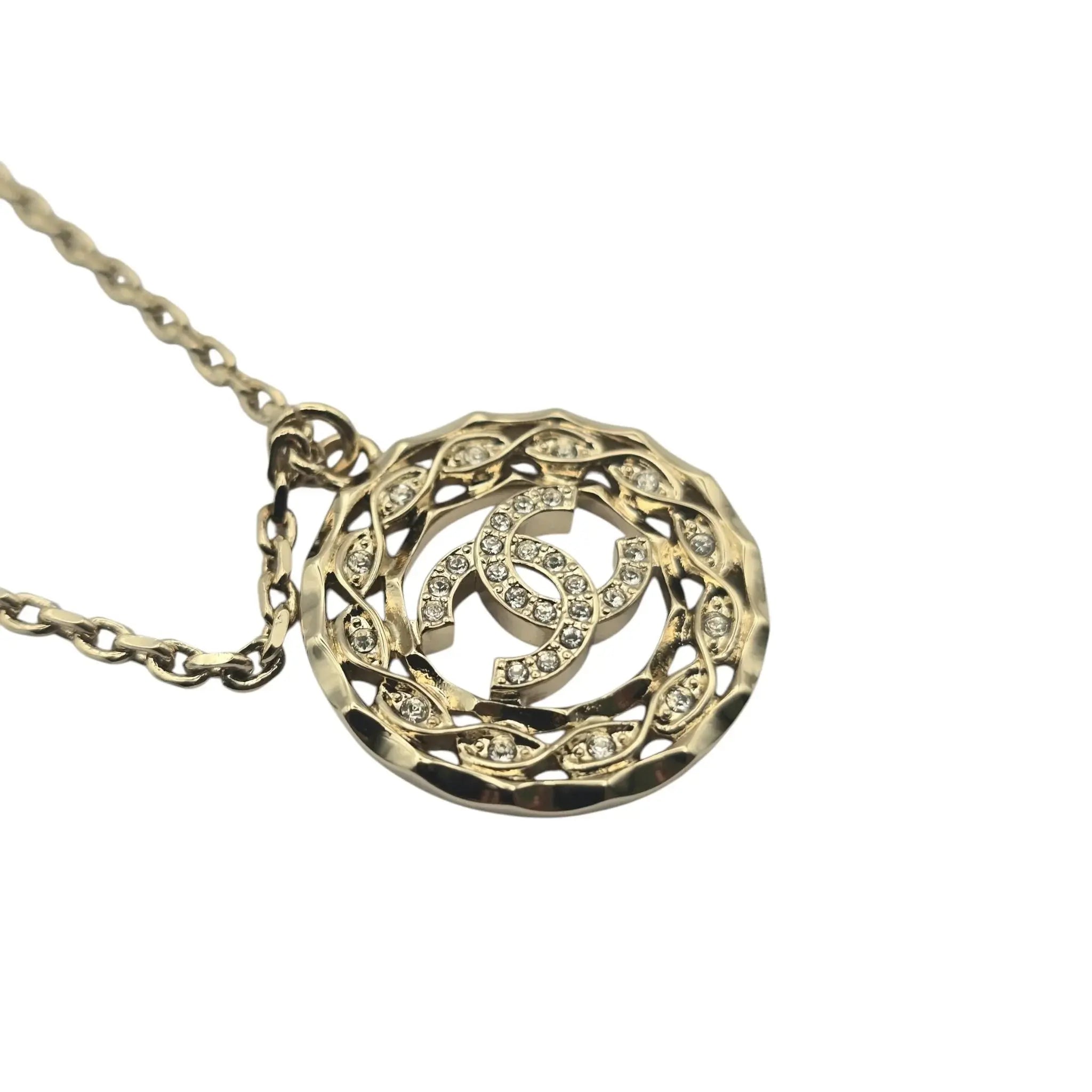 Chanel CC Gold Round Crystal Pendant Necklace 2024 CHANEL
