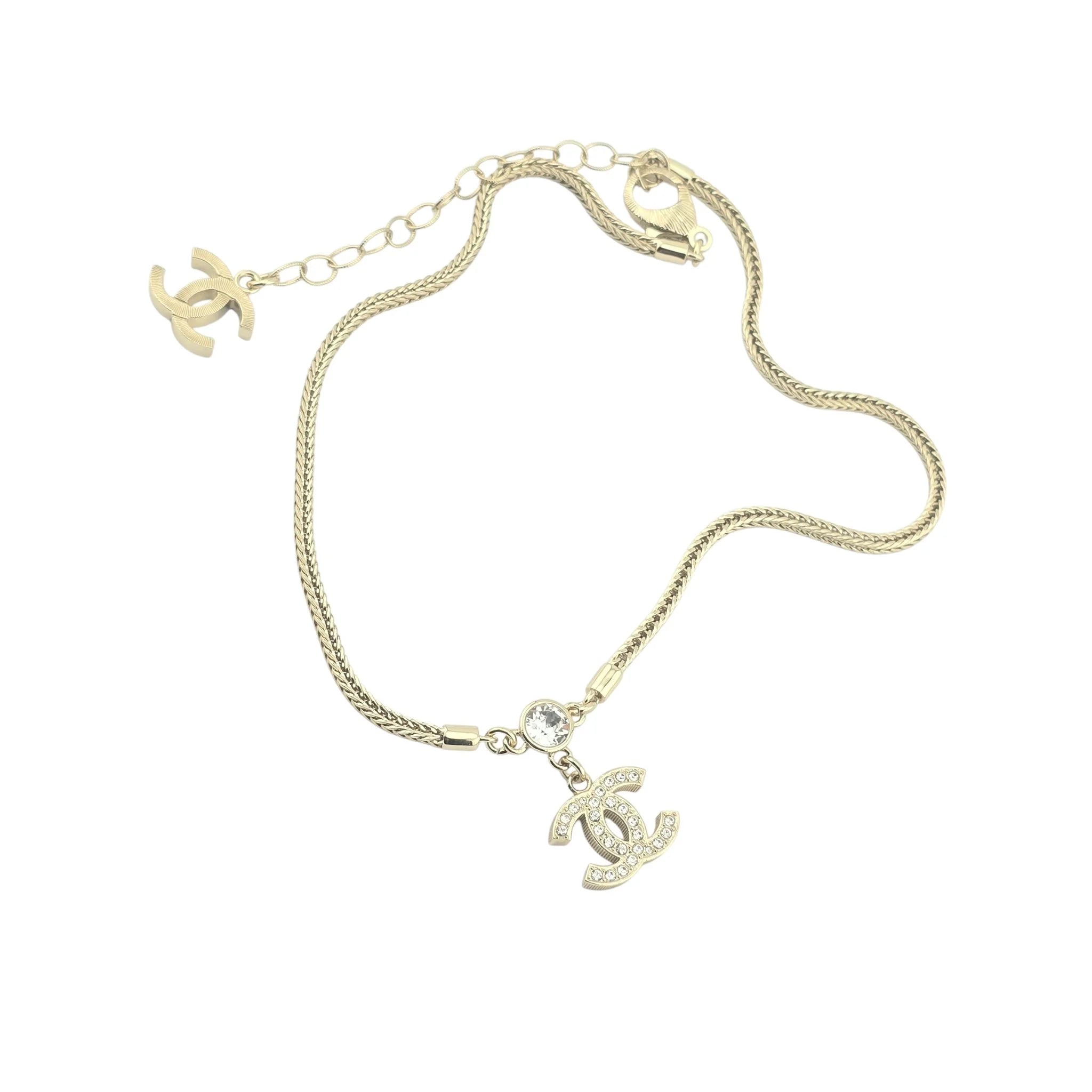 Chanel Gold Tone Necklace with Crystal CC Pendant 2024 CHANEL