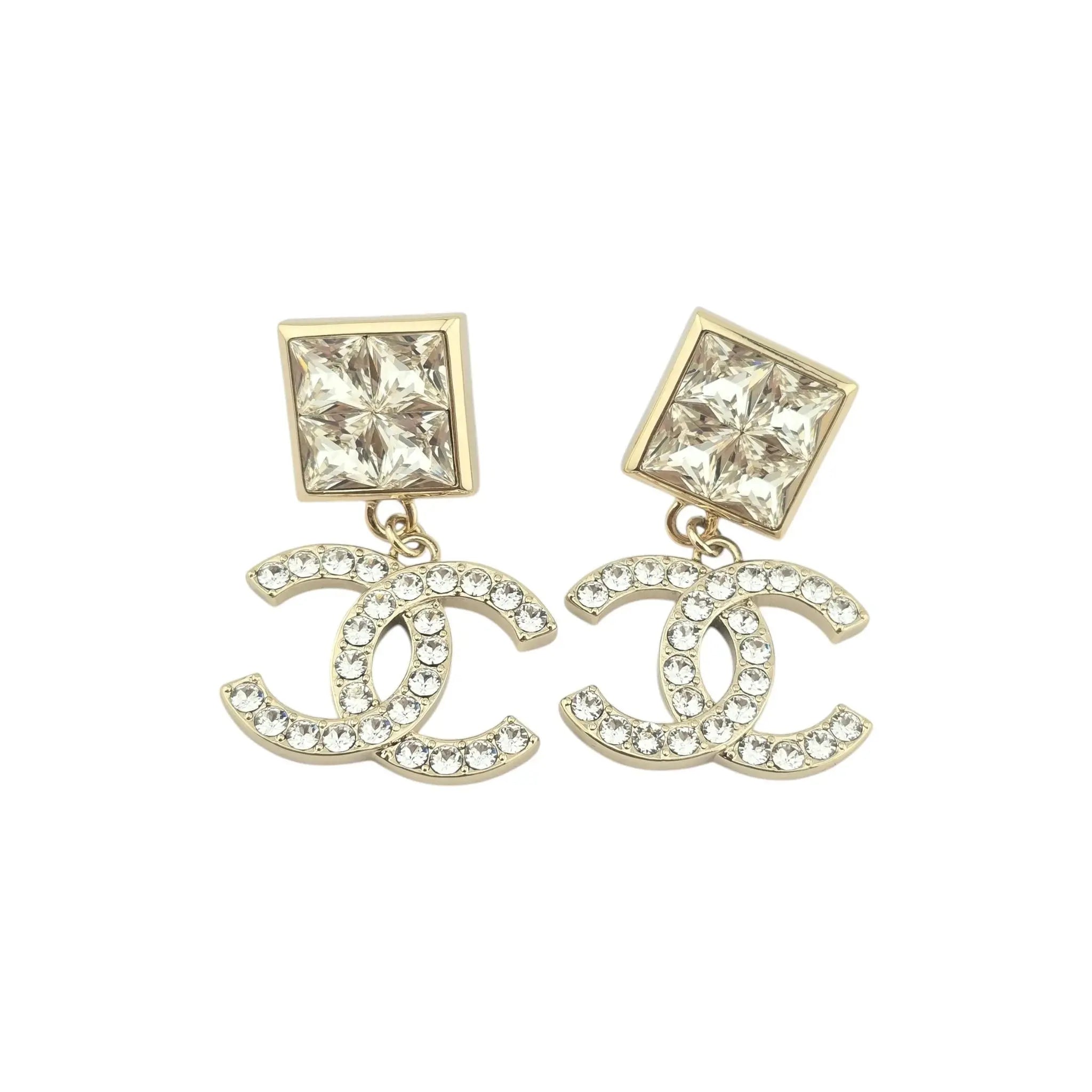 Chanel Gold Crystal-Embellished CC Drop B23P Earrings 2023 BIJOUX HEAVEN
