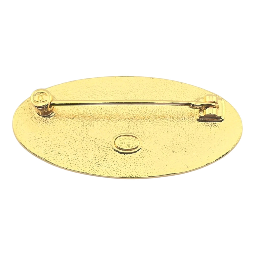 Chanel CC Gold/Black Enamel Logo Engraved Brooch 2024 CHANEL