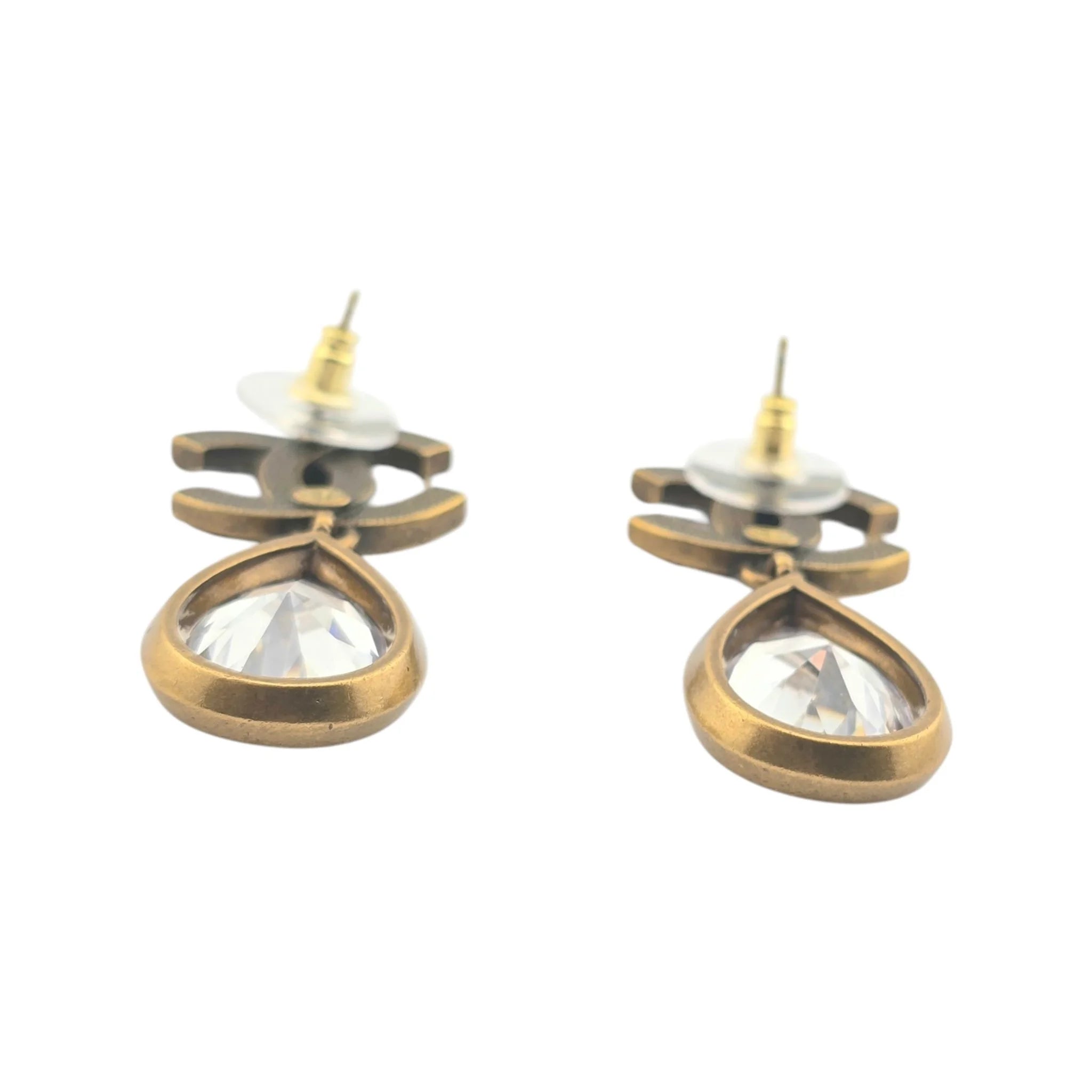 Chanel CC Tear Drop Crystal Dangle Gold Earrings 2024 CHANEL