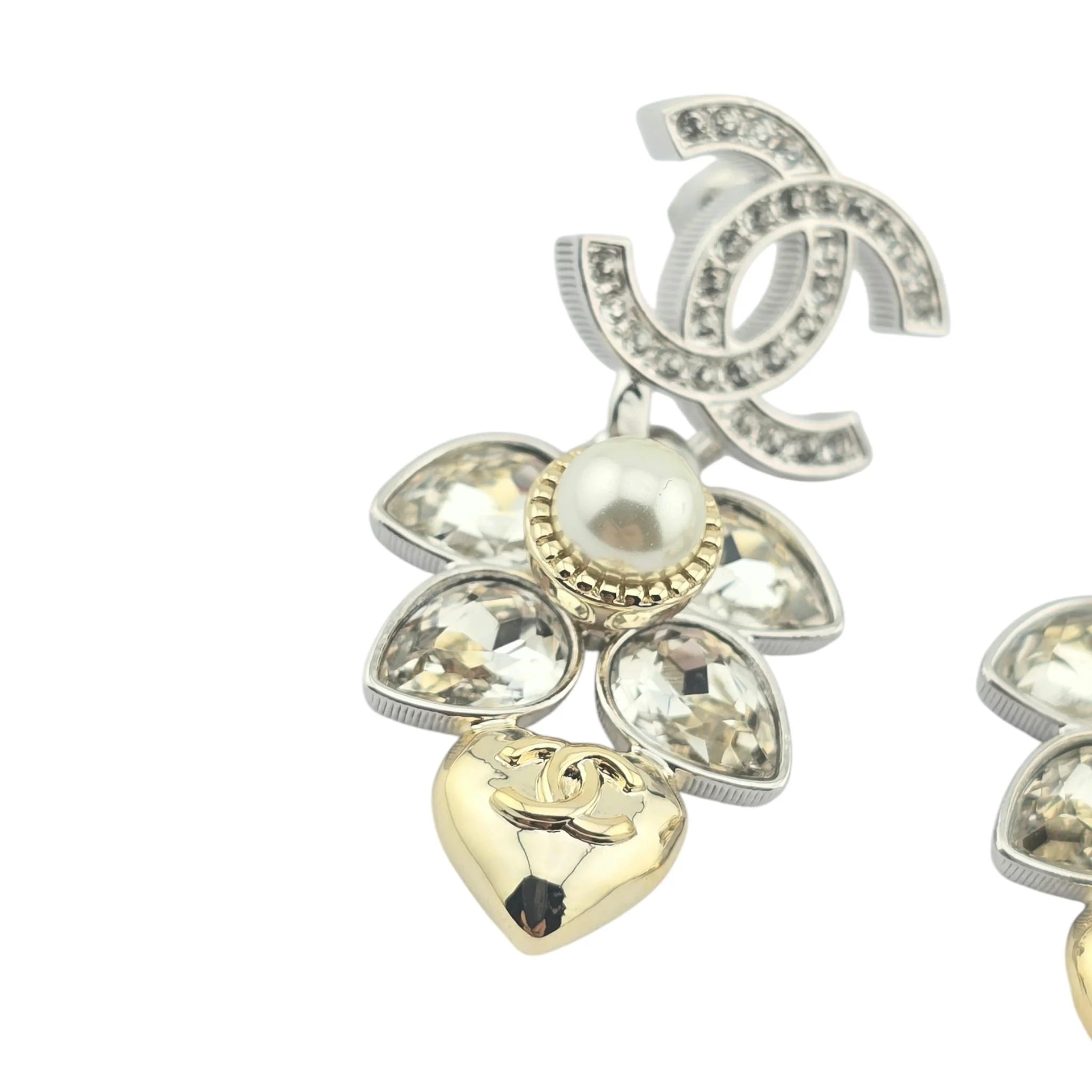 Chanel CC Silver/Gold Crystal Drop Earrings 2024 CHANEL