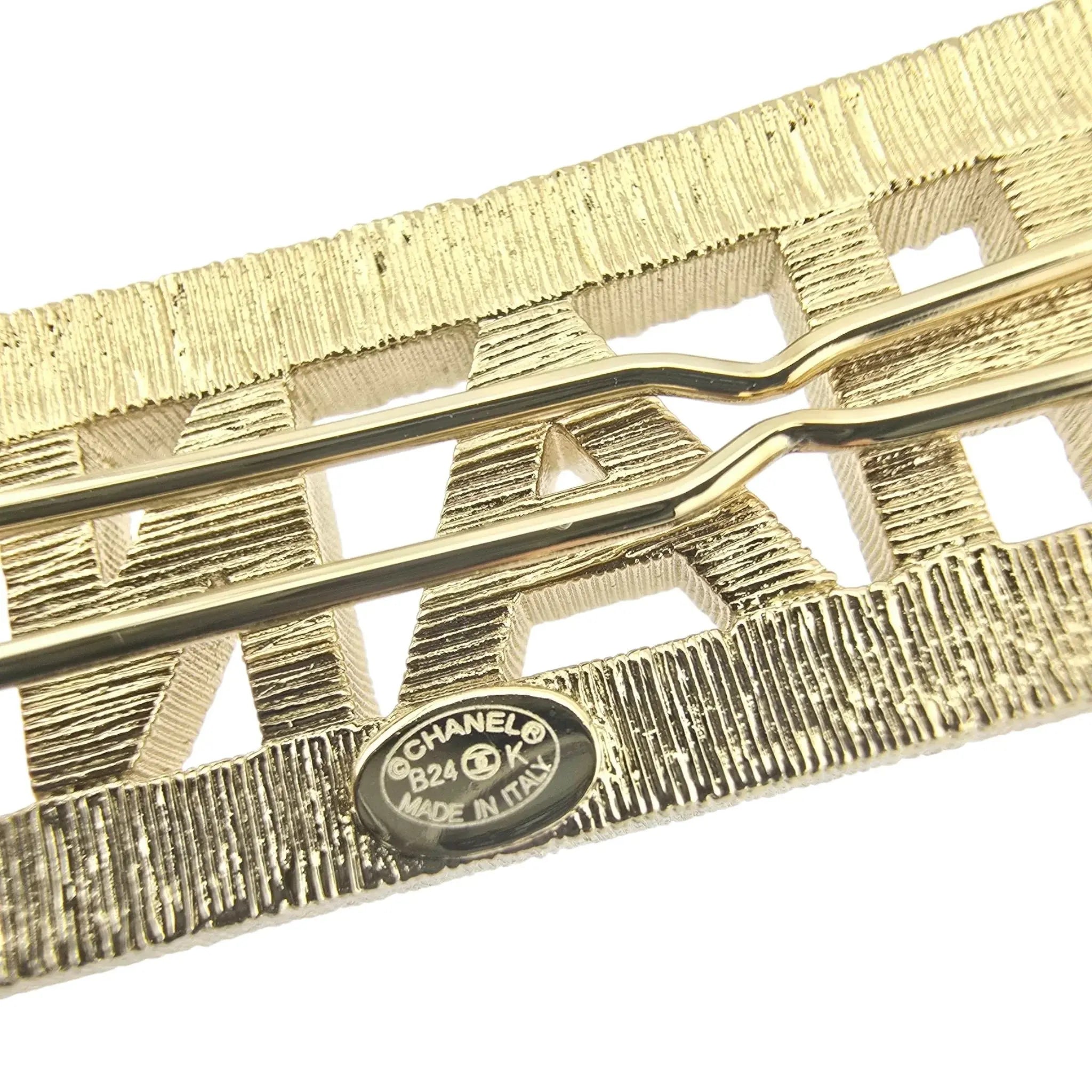 Chanel Crystal CC Logo Hair Clip Barrette Gold 2024 CHANEL