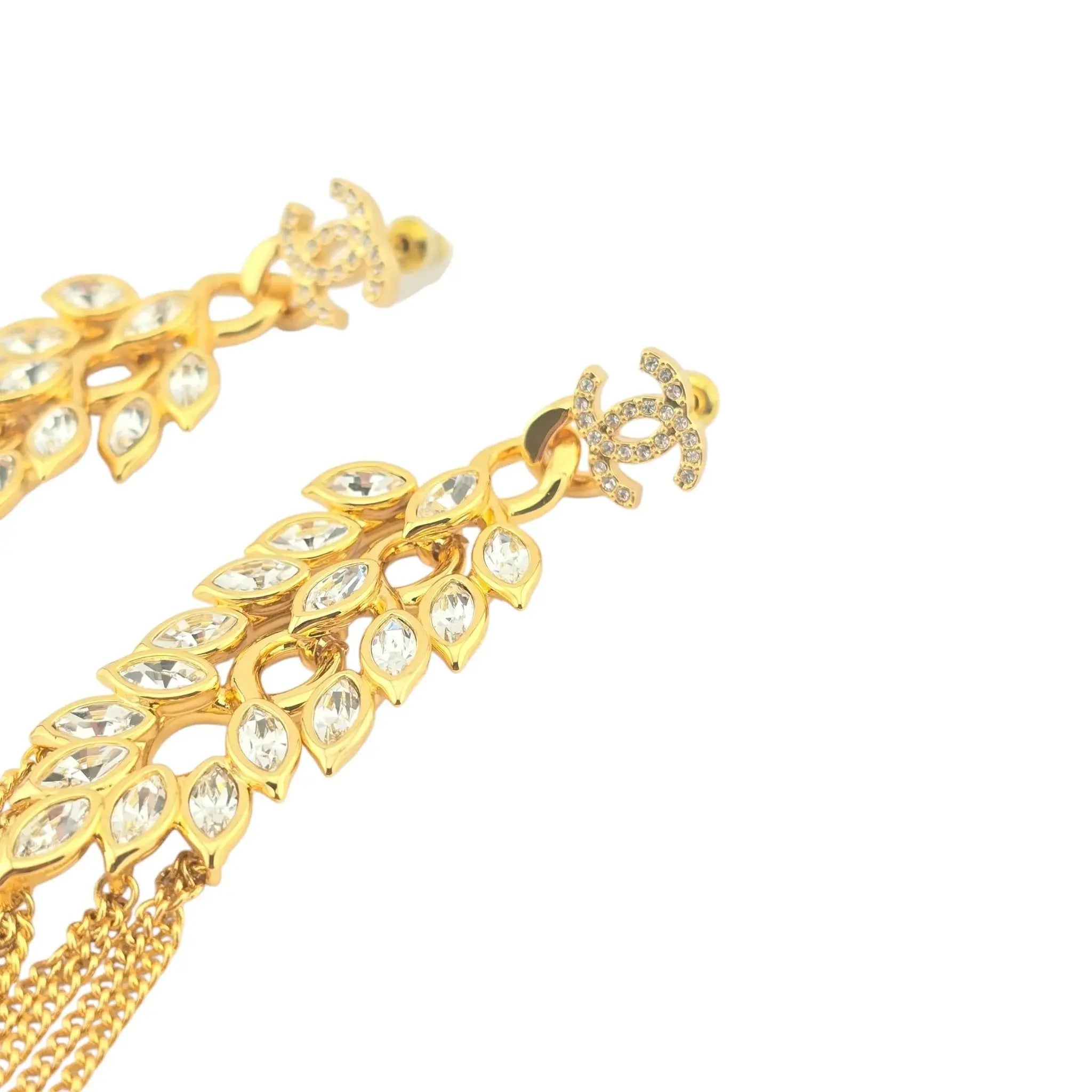 Chanel CC Gold Crystal Drop Earrings B22 CHANEL