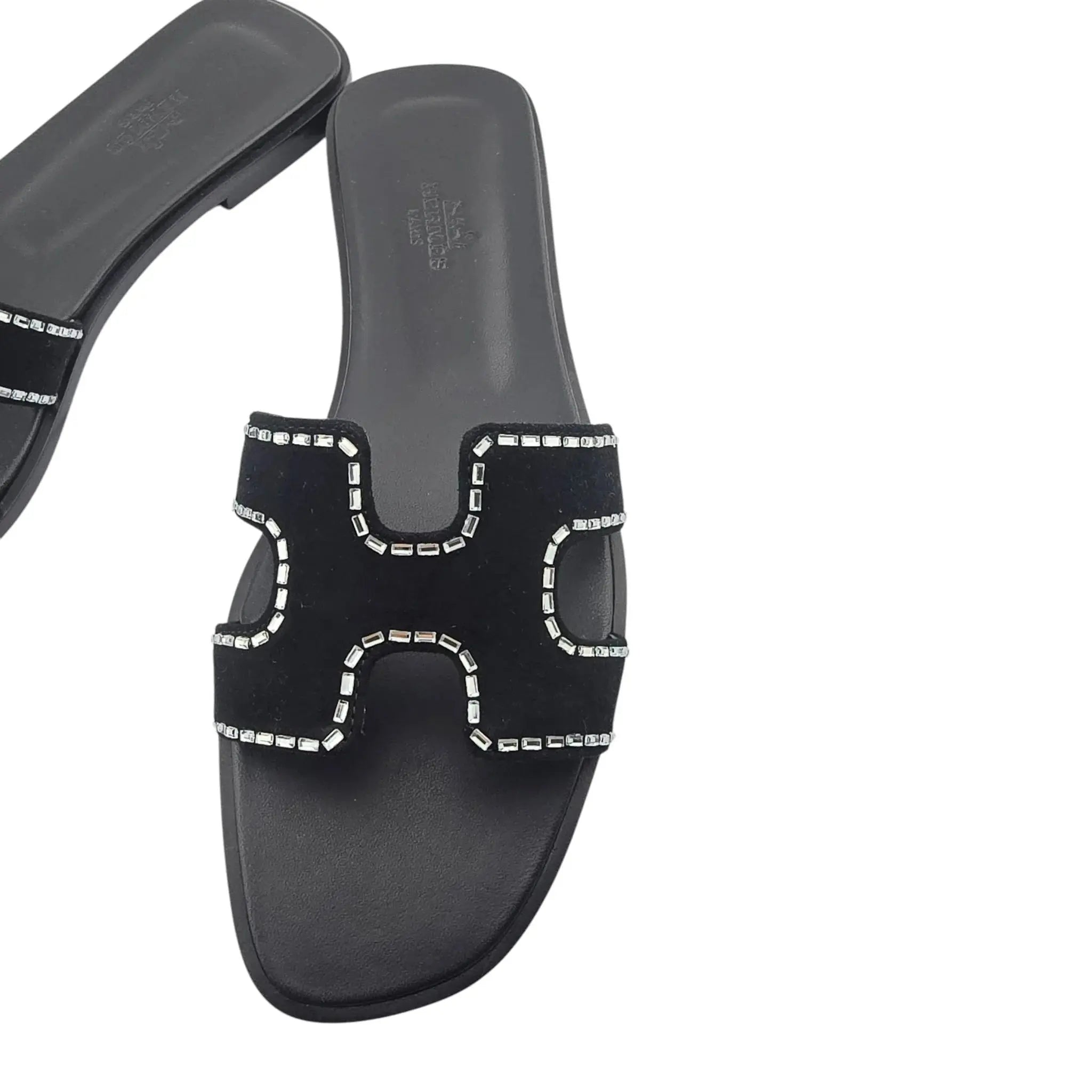 Hermes Oran Sandal Black Noir Calfskin Embellished - 40 HERMES