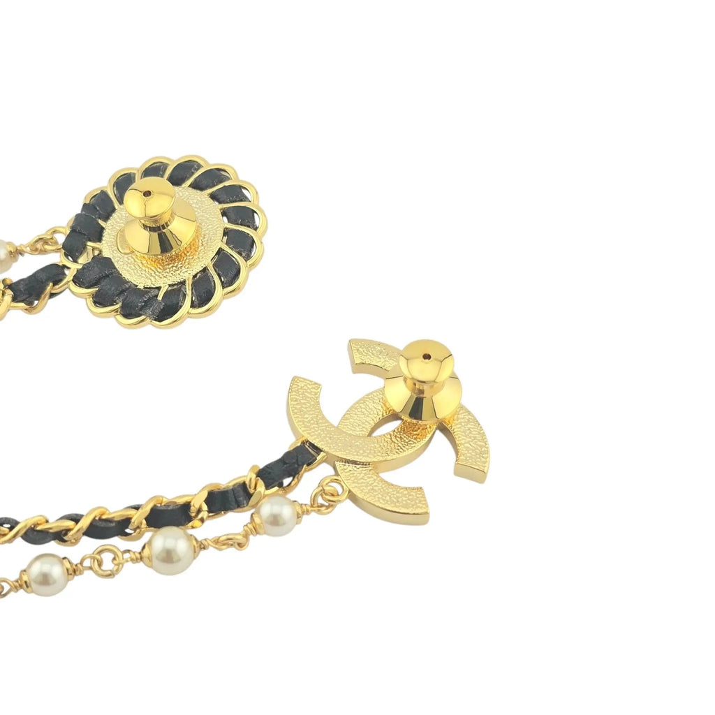 Chanel CC Leather Faux Pearl Crystal Chain Brooch 2024 CHANEL