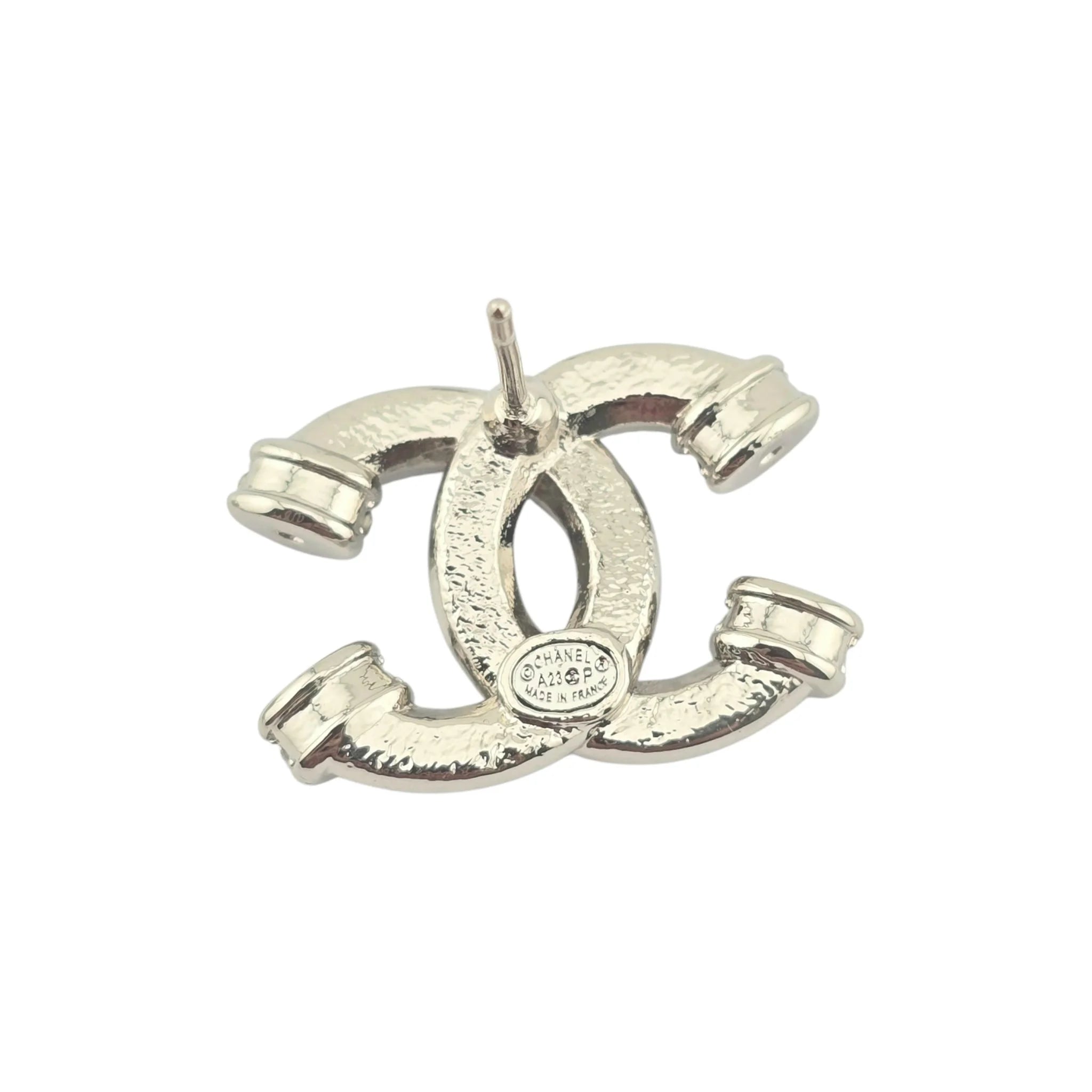 Chanel CC Silver Crystal Stud Earrings 2023 CHANEL