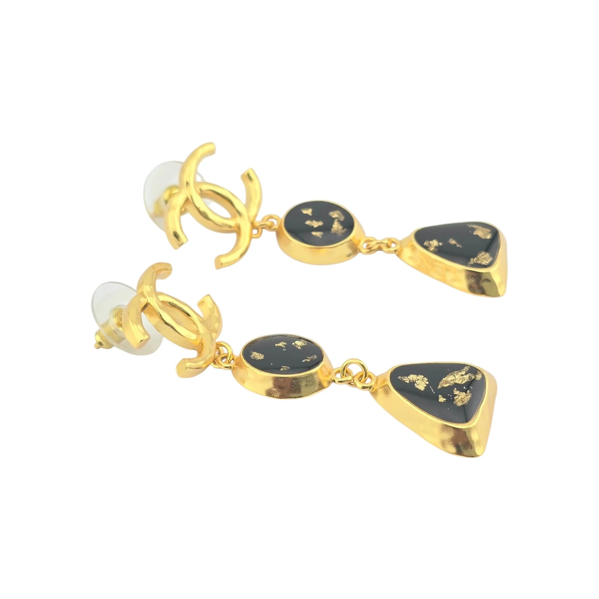 Chanel CC Resin Drop Earrings Gold Black 2023 CHANEL