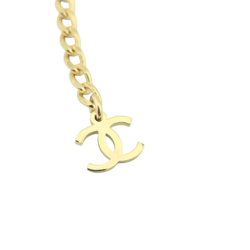 Chanel CC Gold White Enamel Pendant Necklace A22 CHANEL
