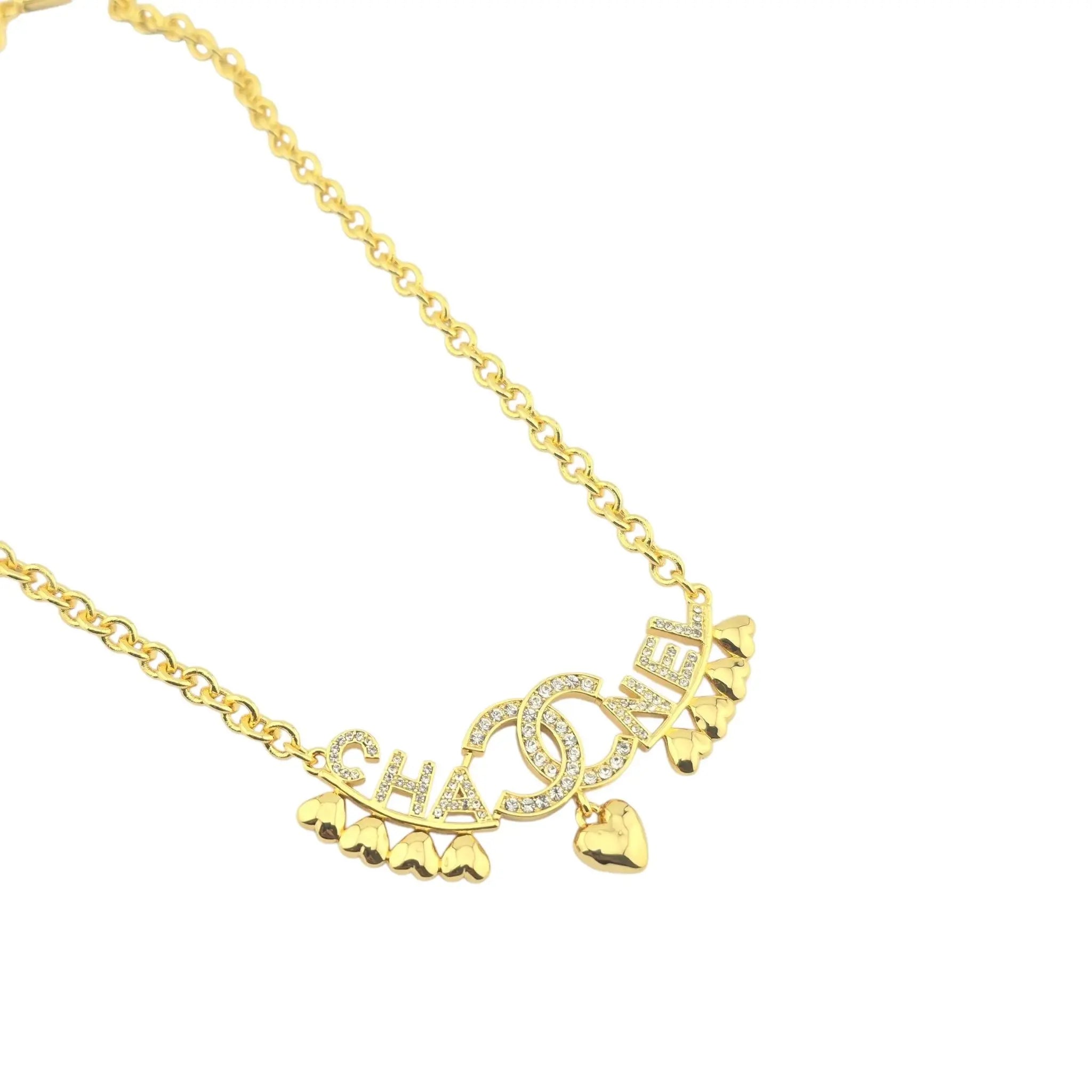 Chanel CC Gold Hearts Crystal Necklace 2023 CHANEL