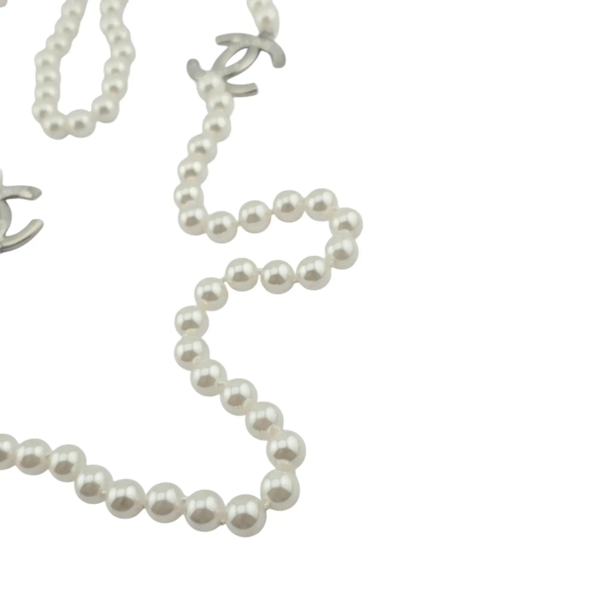 Chanel CC Long Faux Pearl Silver Necklace 2025 CHANEL