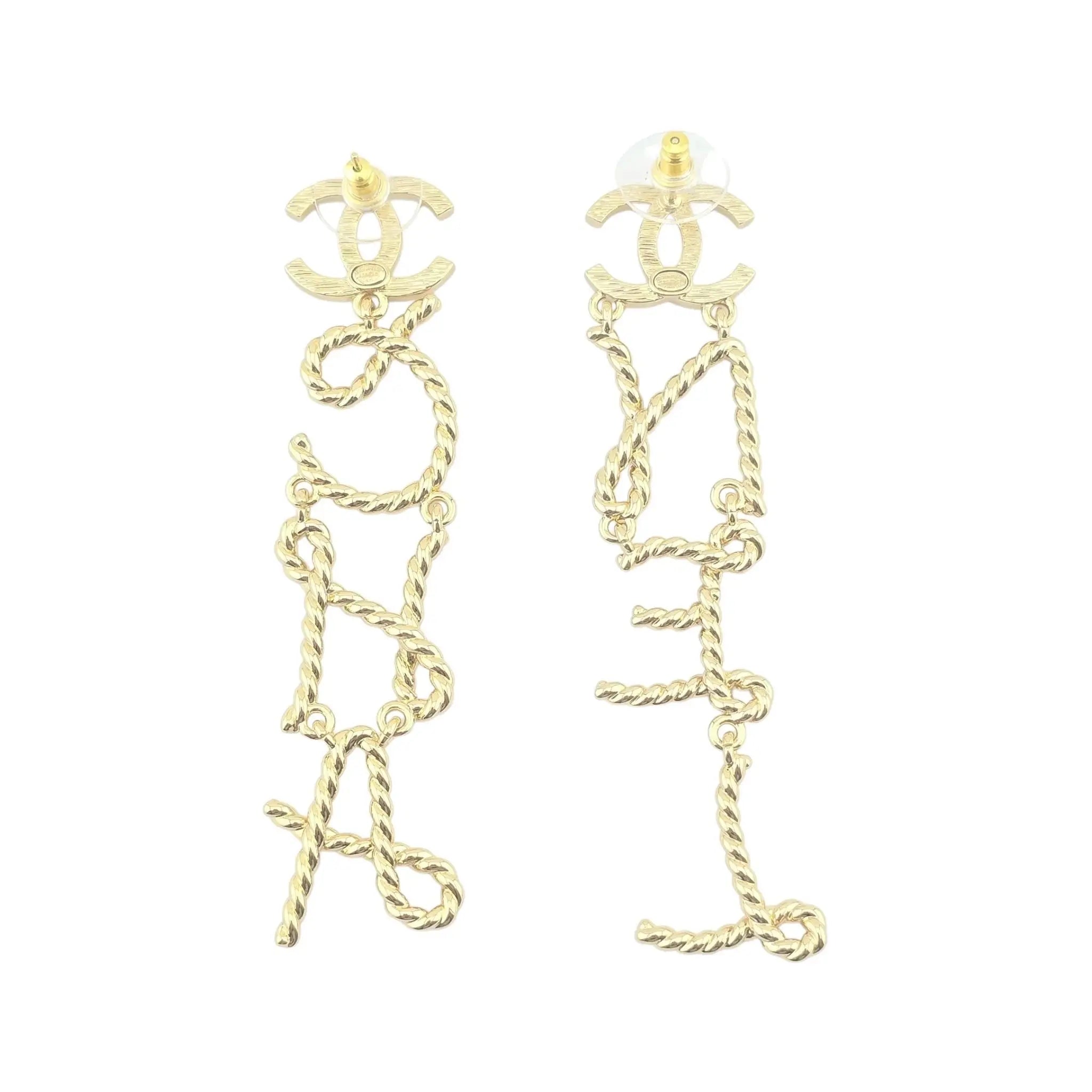 Chanel CC Logo Gold Letter Large Earrings 25C CHANEL