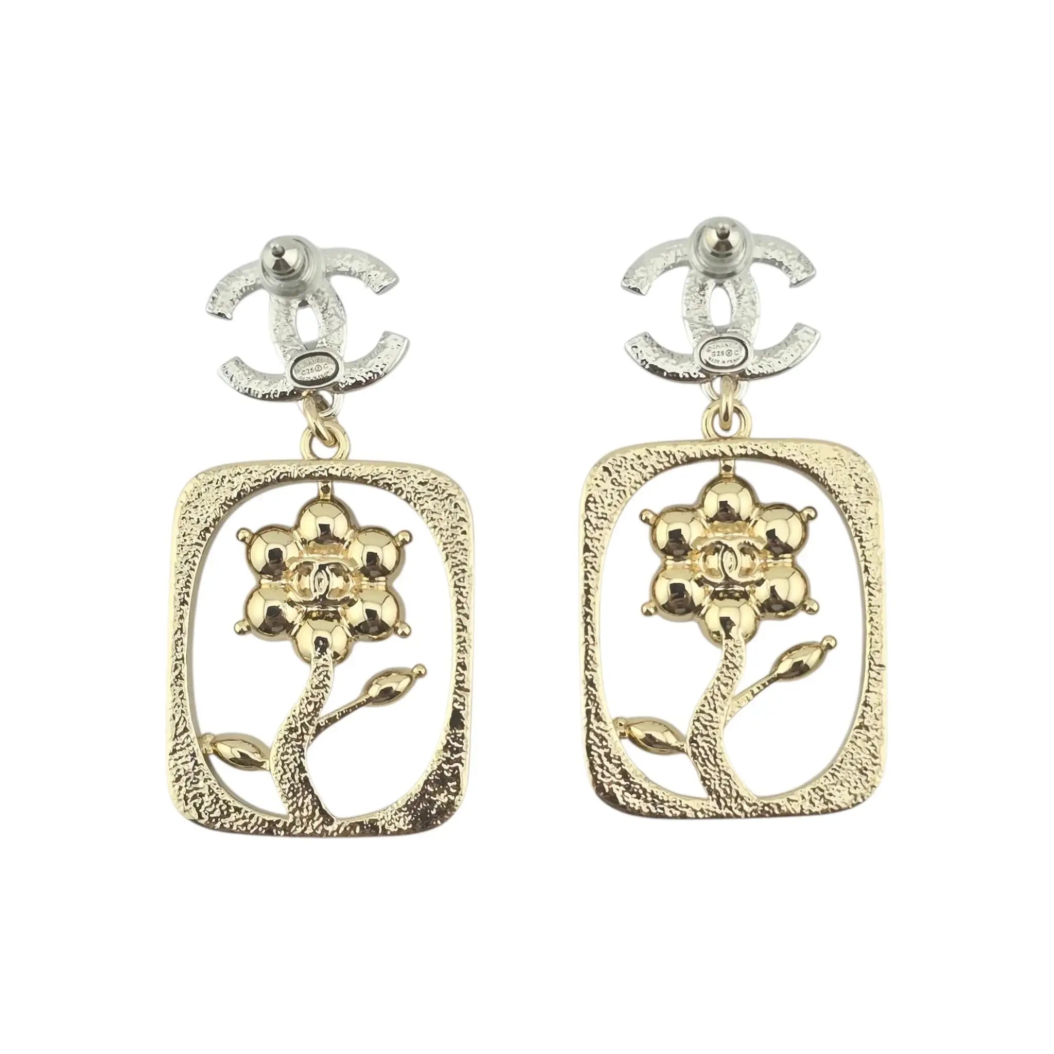 Chanel CC Floral Crystal Drop Earrings 25C CHANEL