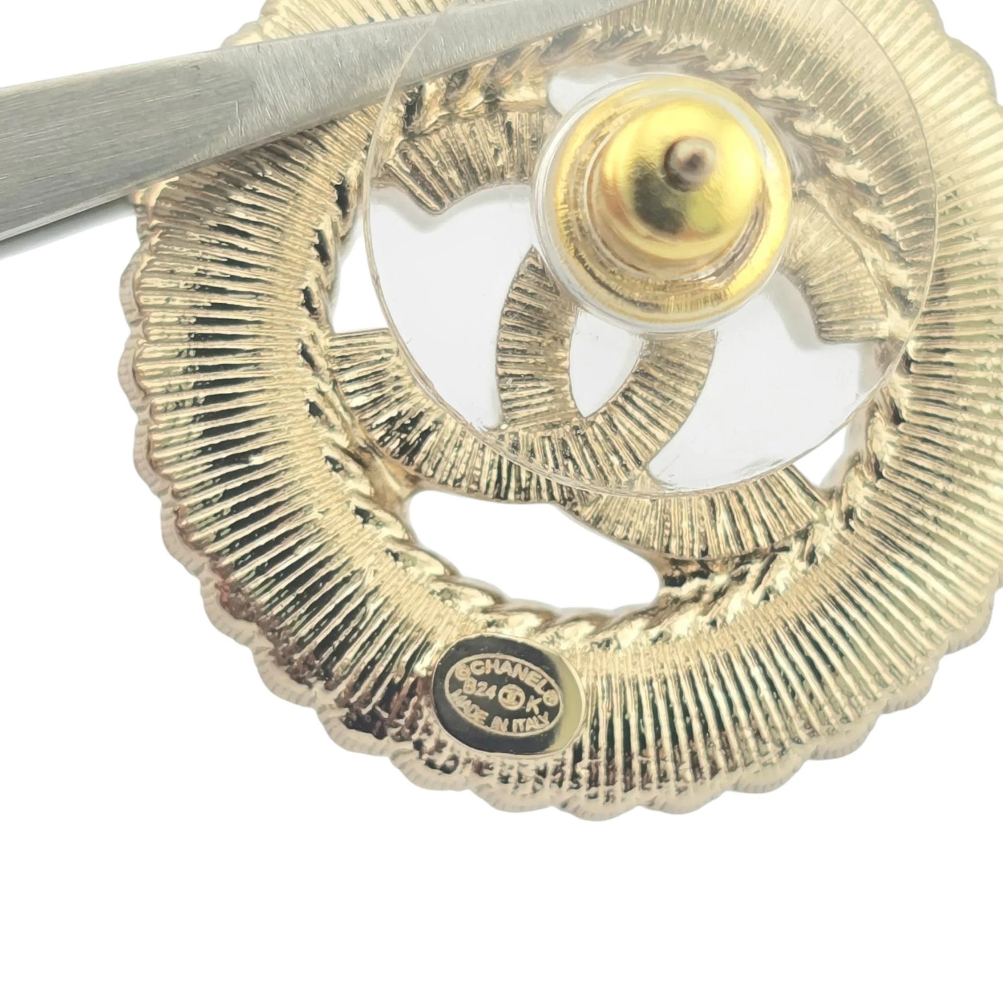 Chanel CC Round Gold Crystal Stud Earrings 2024 CHANEL