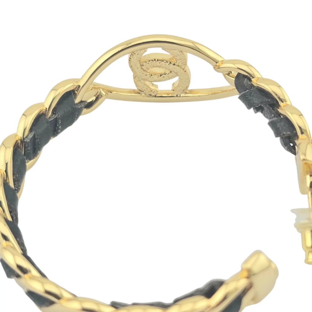 Chanel CC Hoop Leather Strass Earrings 2024 CHANEL