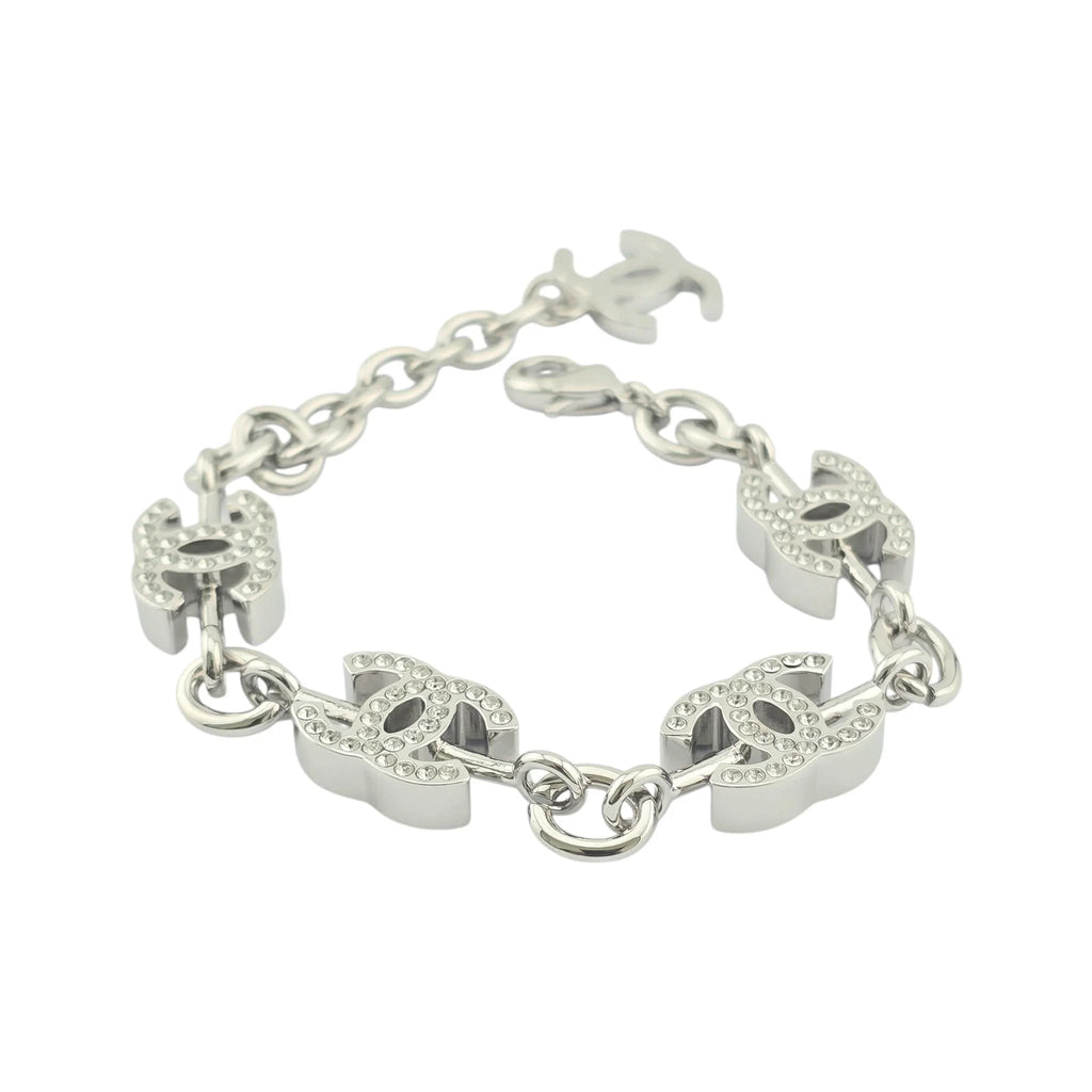 Chanel CC Silver Crystal Bracelet 2025 CHANEL