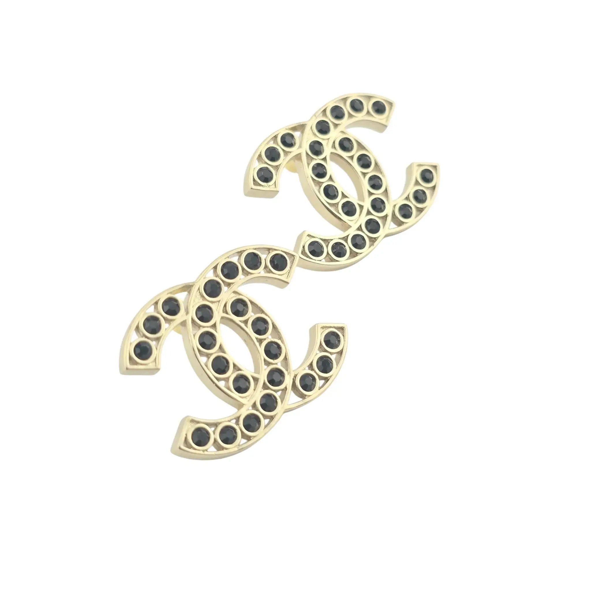 Chanel CC 23S Gold Black Stud Earrings CHANEL