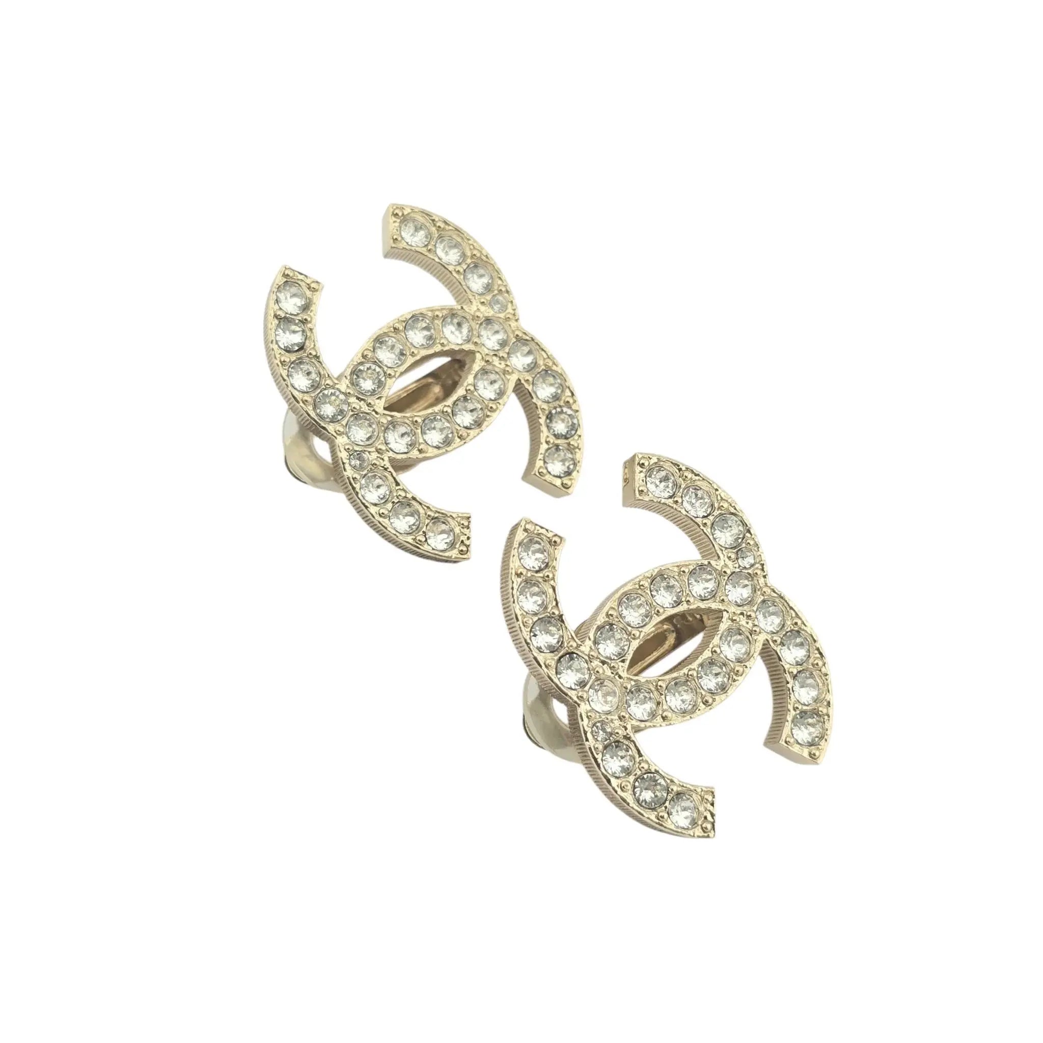 Chanel CC Crystal Gold Clip On Earrings 2024 CHANEL
